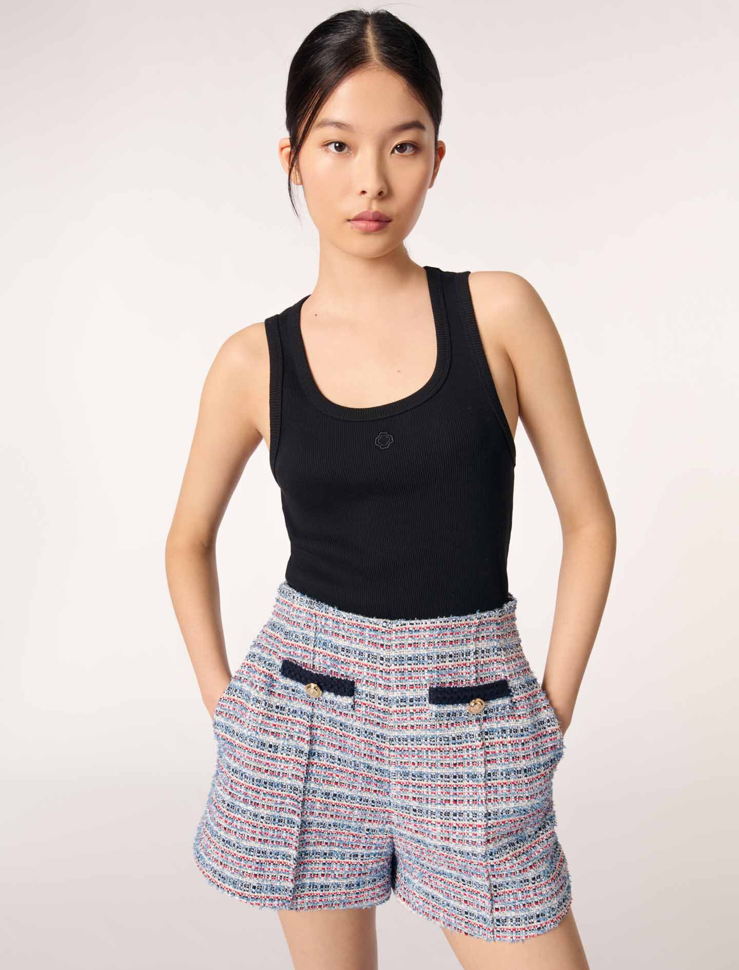 Tweed shorts with contrasting trim