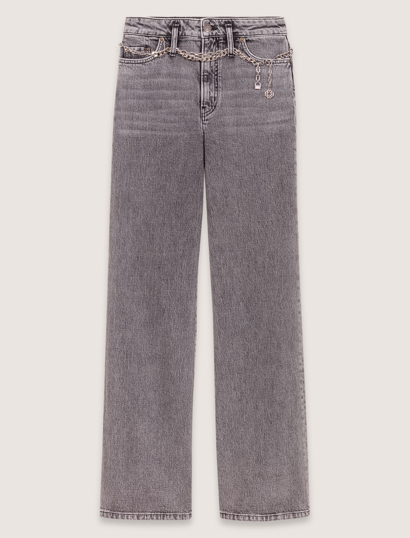 Wide-leg jeans with chain-link belt