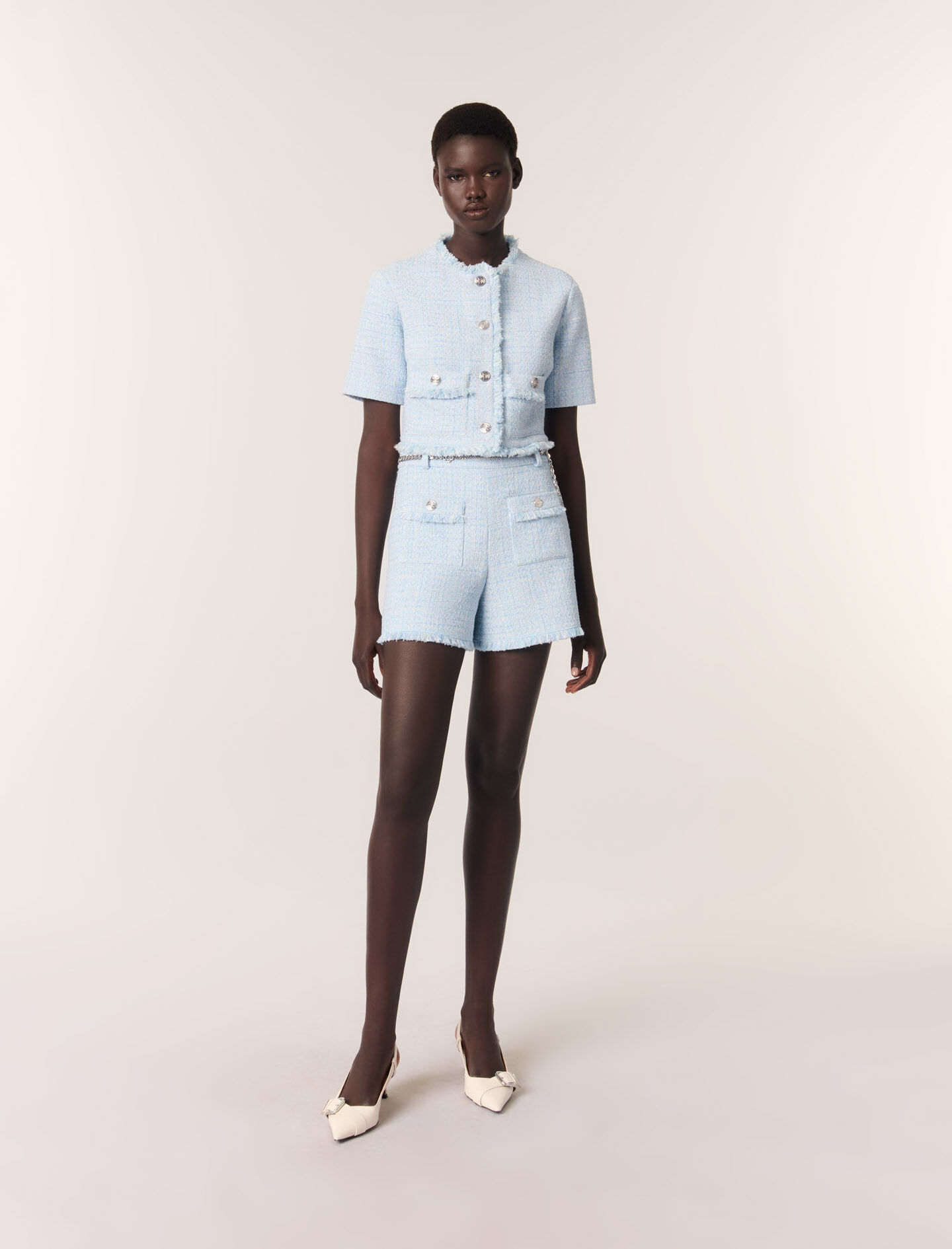 Tweed shorts with belt