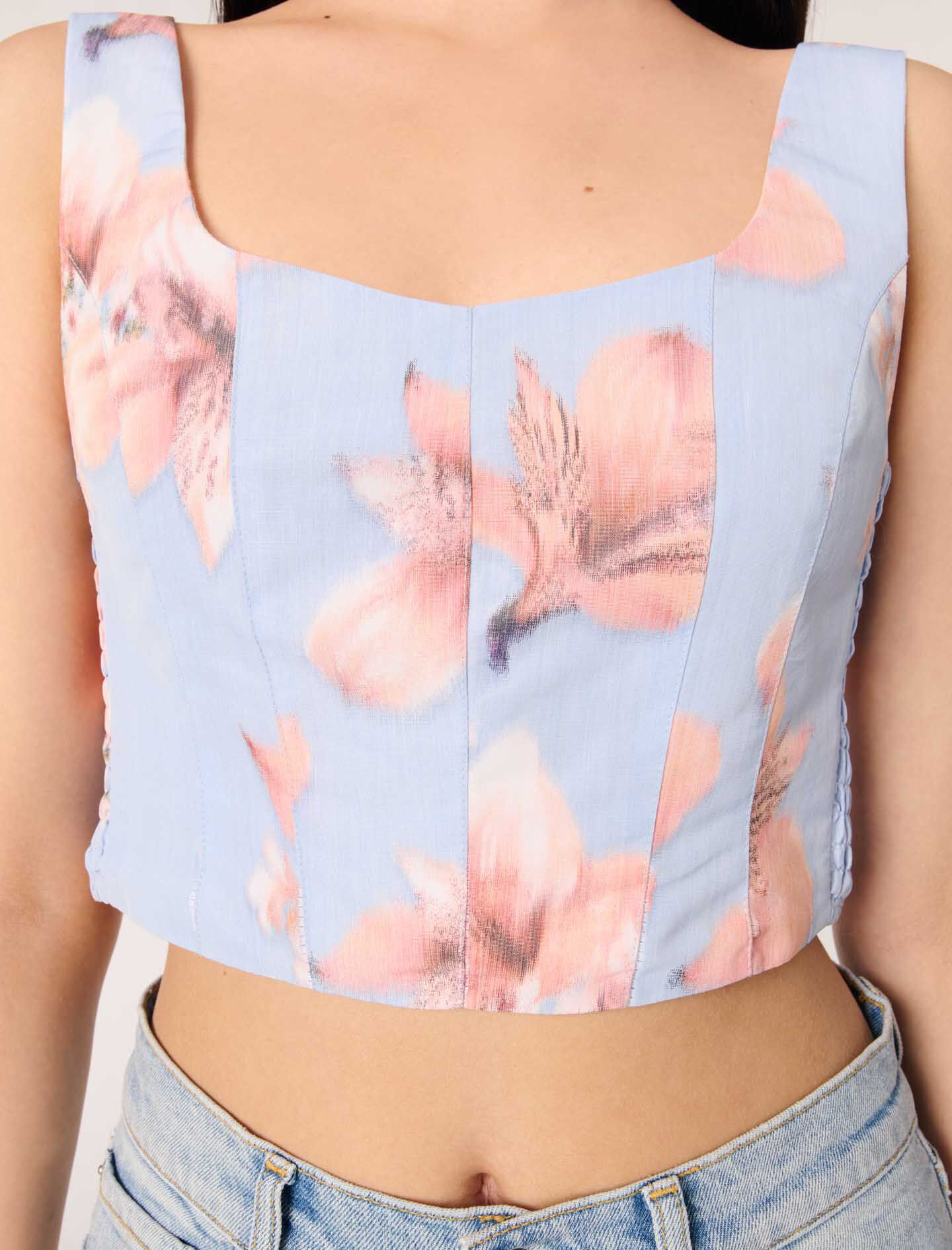 Patterned taffeta top