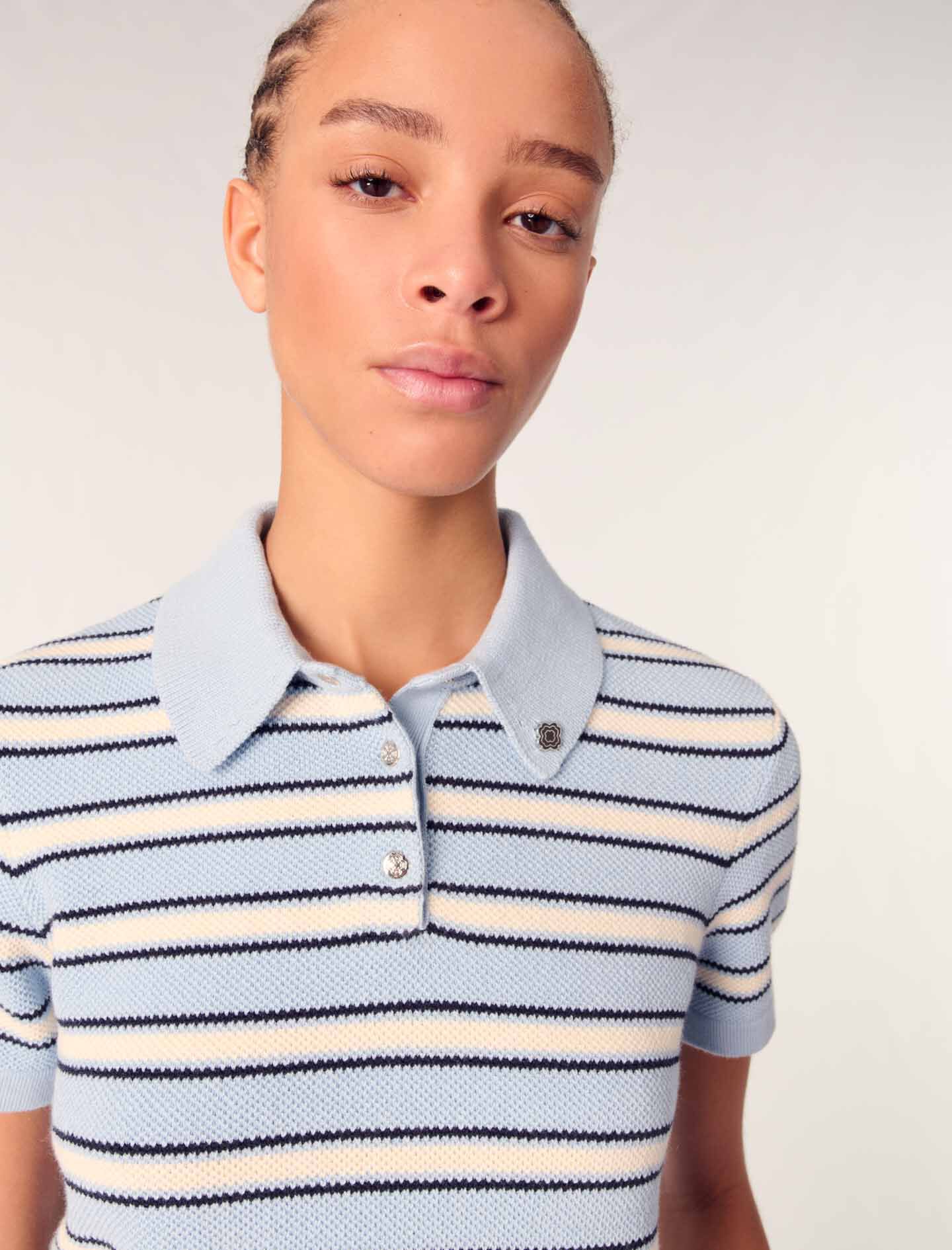 Striped knit polo shirt