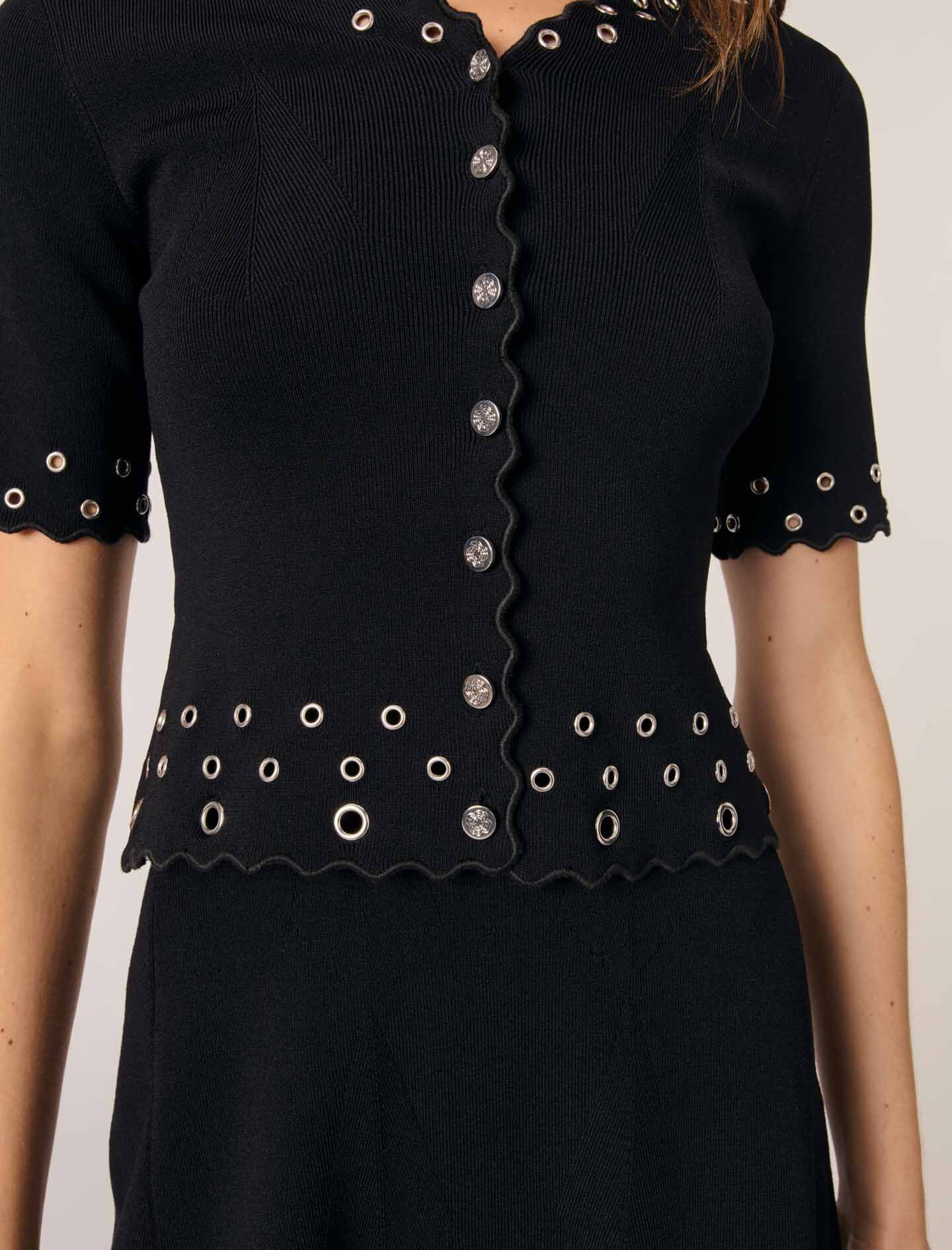 Cropped cardigan with eyelets