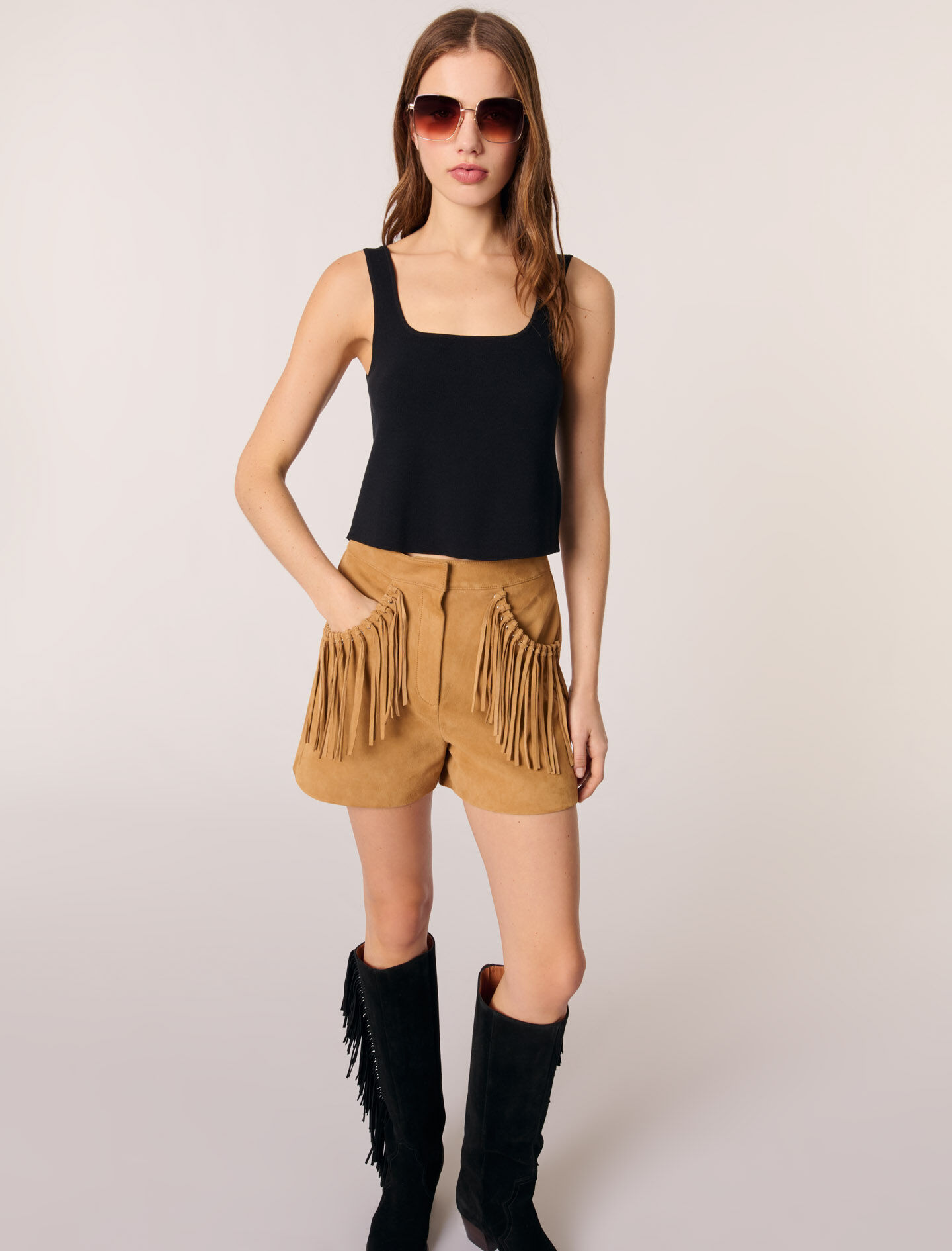 Fringed nubuck shorts