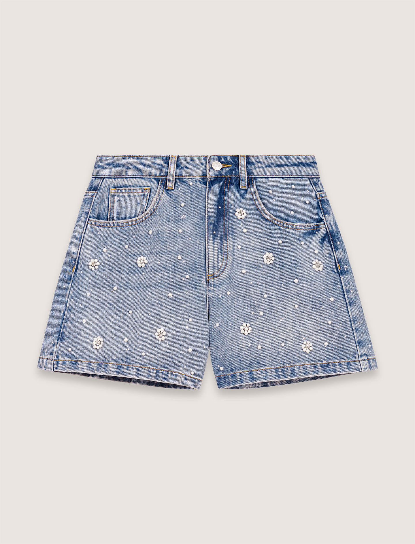 Denim shorts with embroidered beads