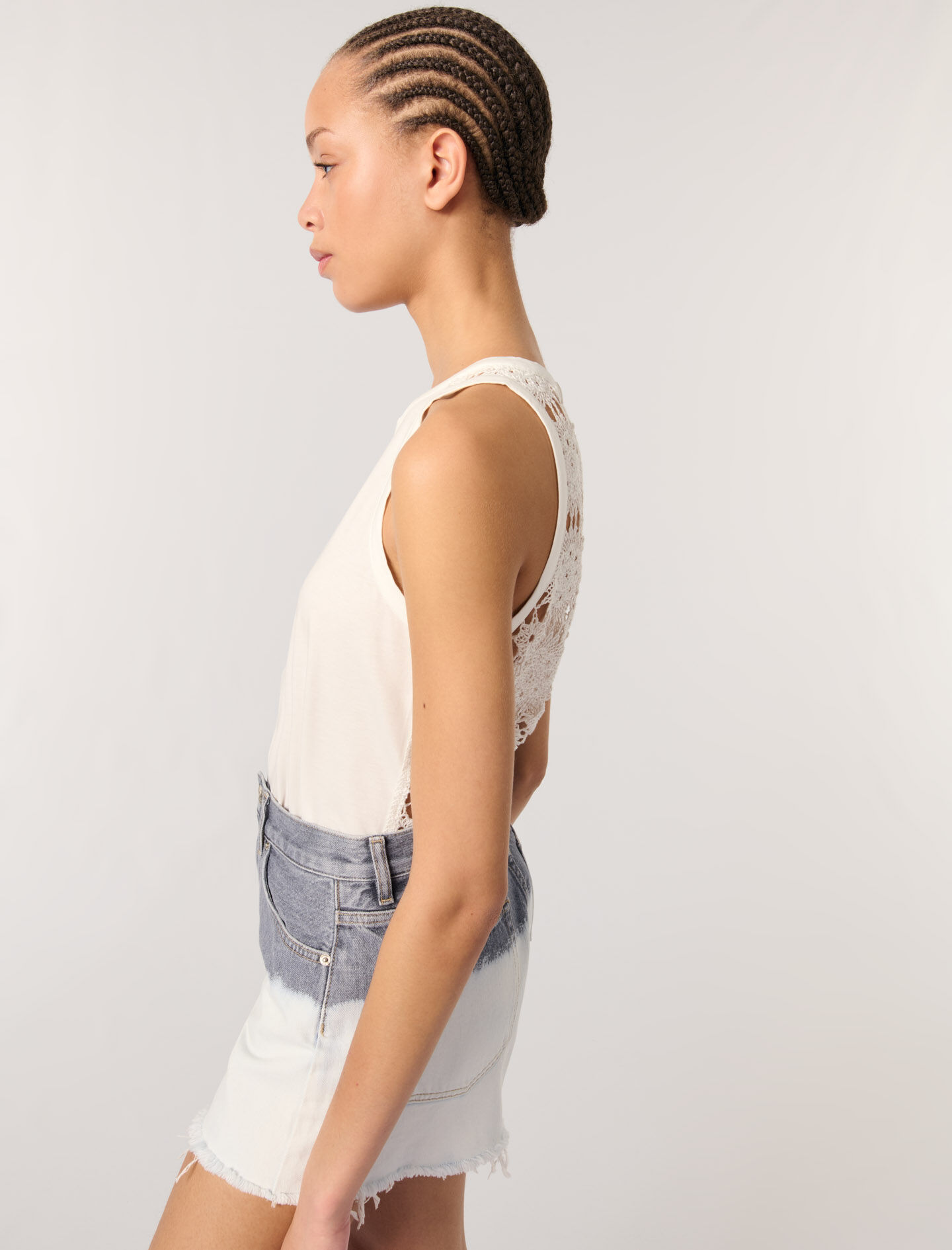 Tie-dye denim shorts