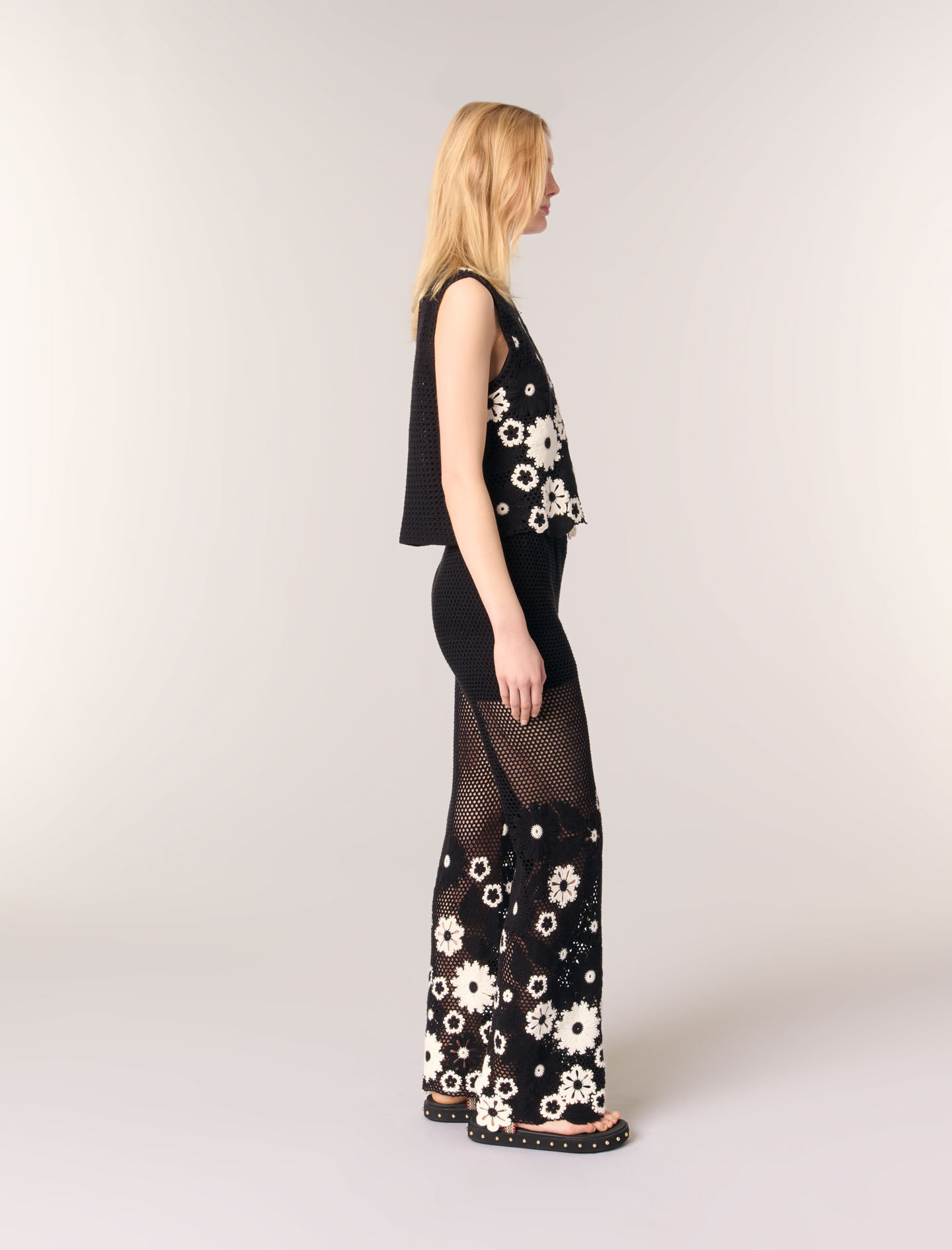 Floral crochet trousers