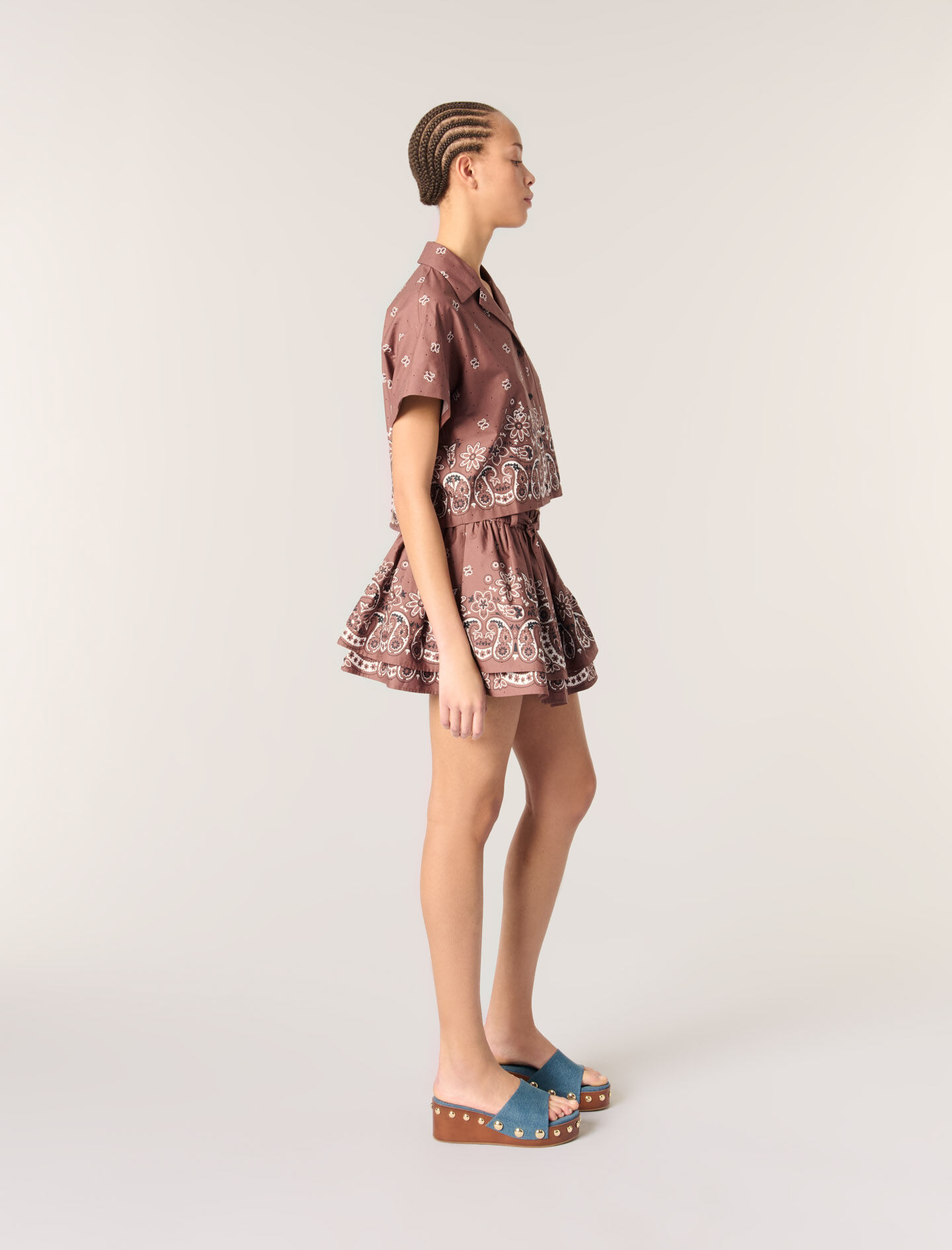 Patterned rhinestone cropped shirt