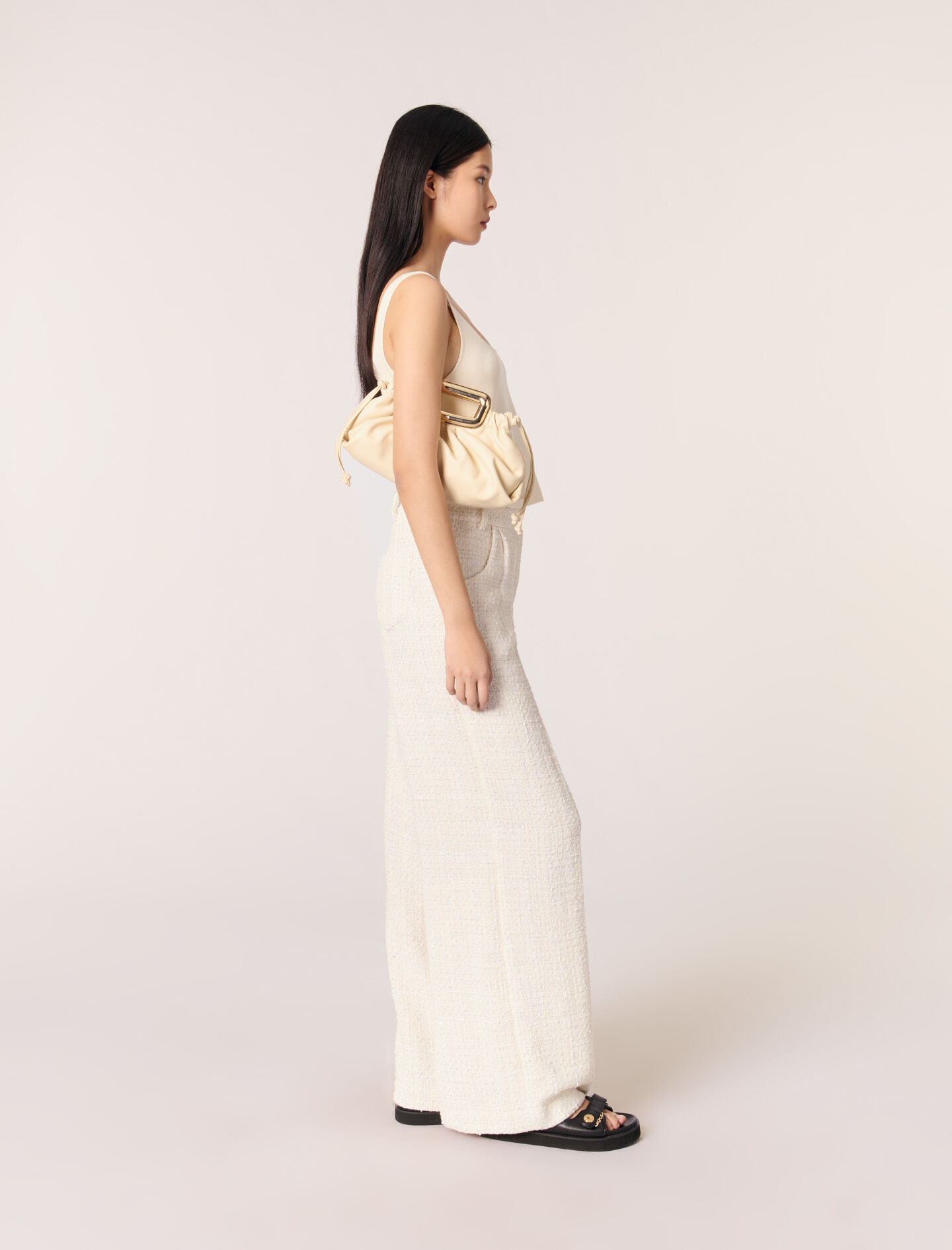 Wide-leg tweed trousers