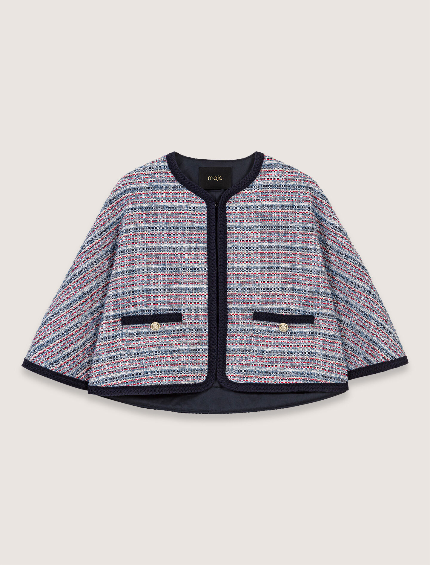 Tweed cape with contrasting trim