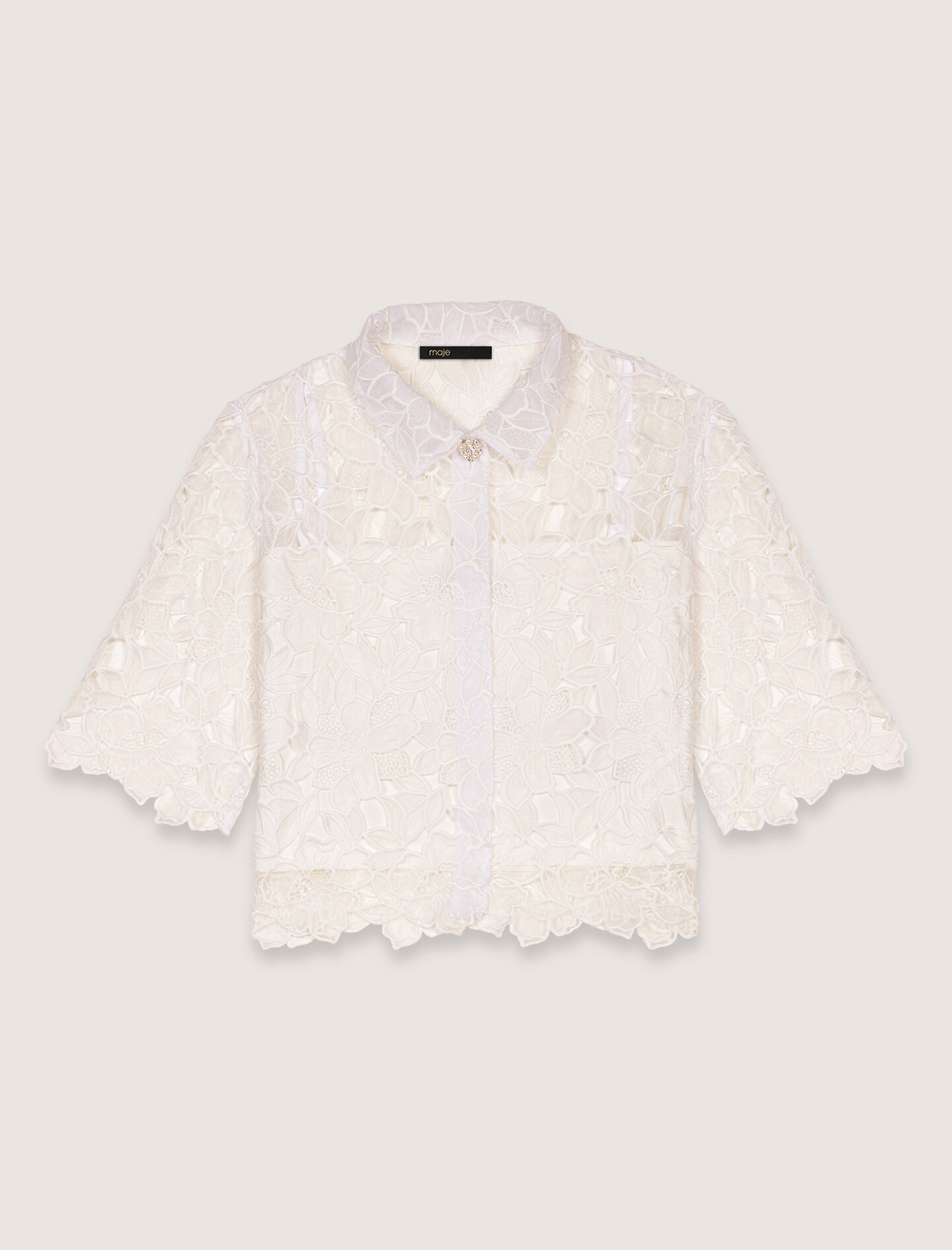 Cropped floral guipure shirt
