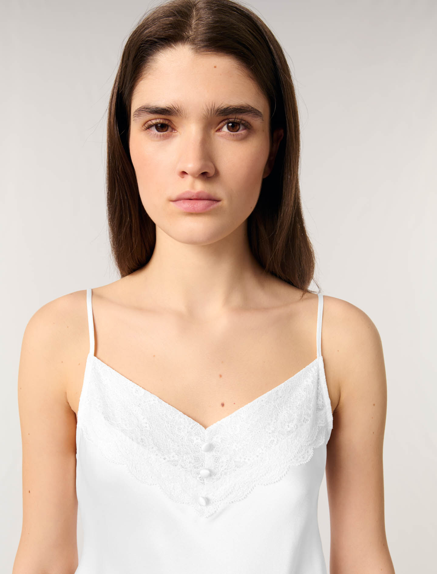 Silk satin and lace top