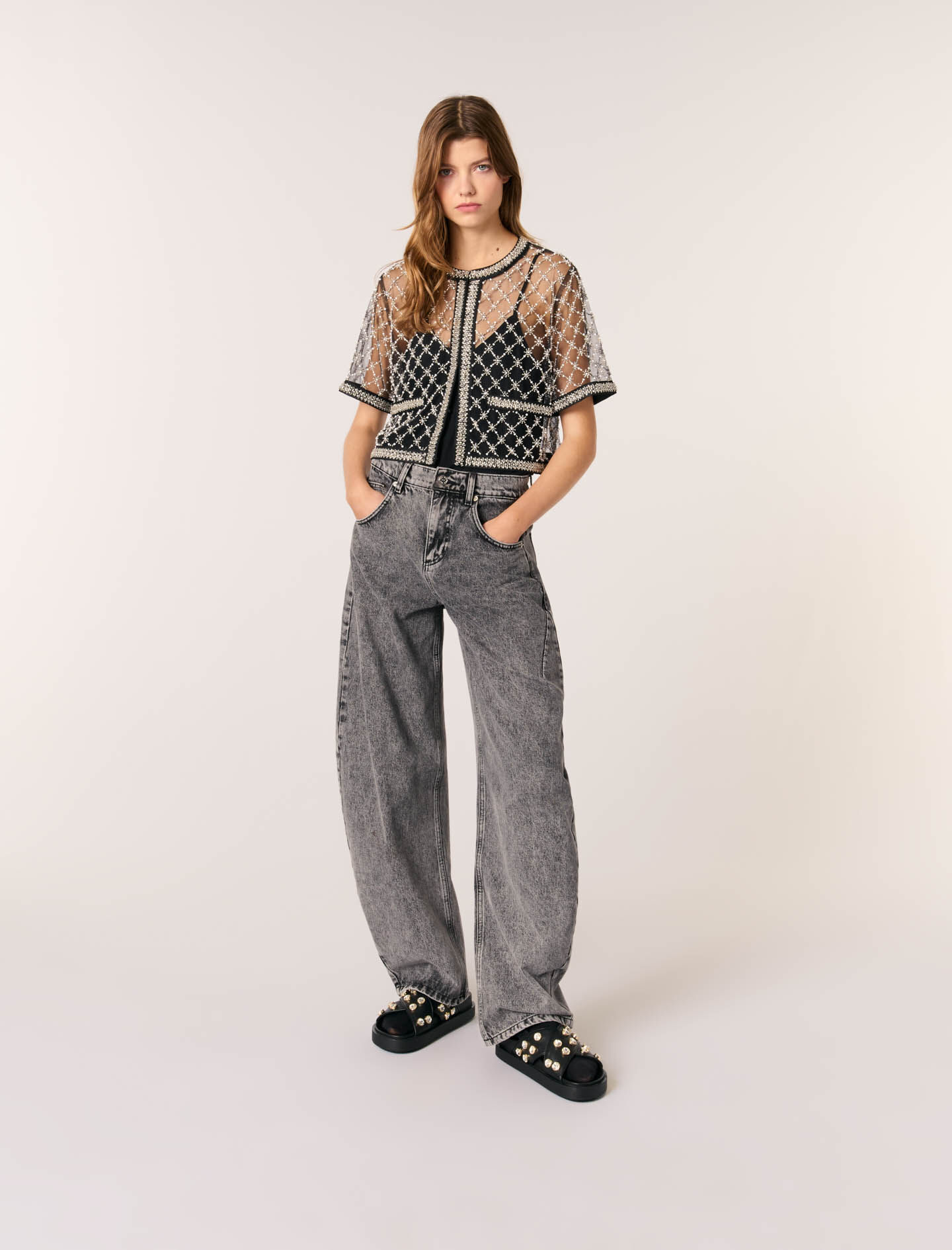 Embroidered tulle top