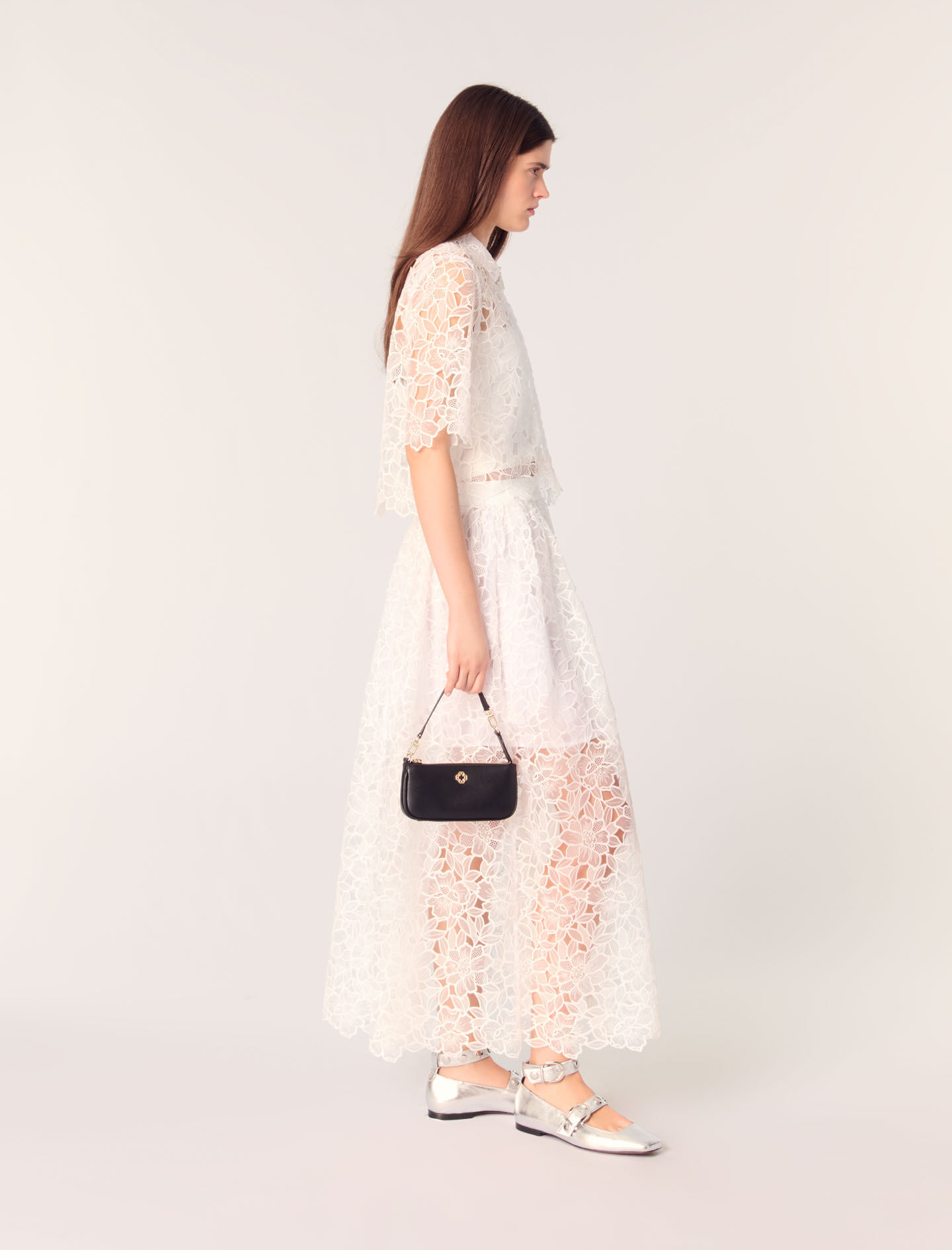 Floral guipure maxi skirt