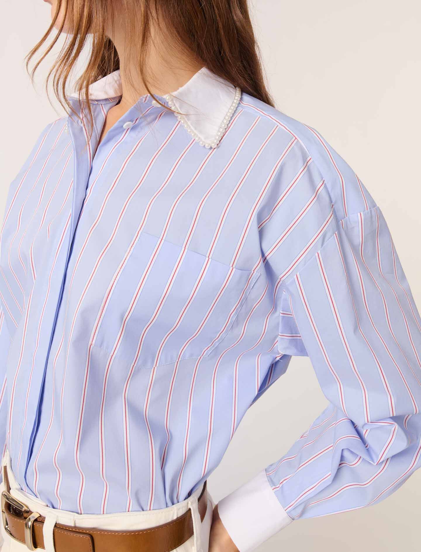 Striped shirt with beaded collar
