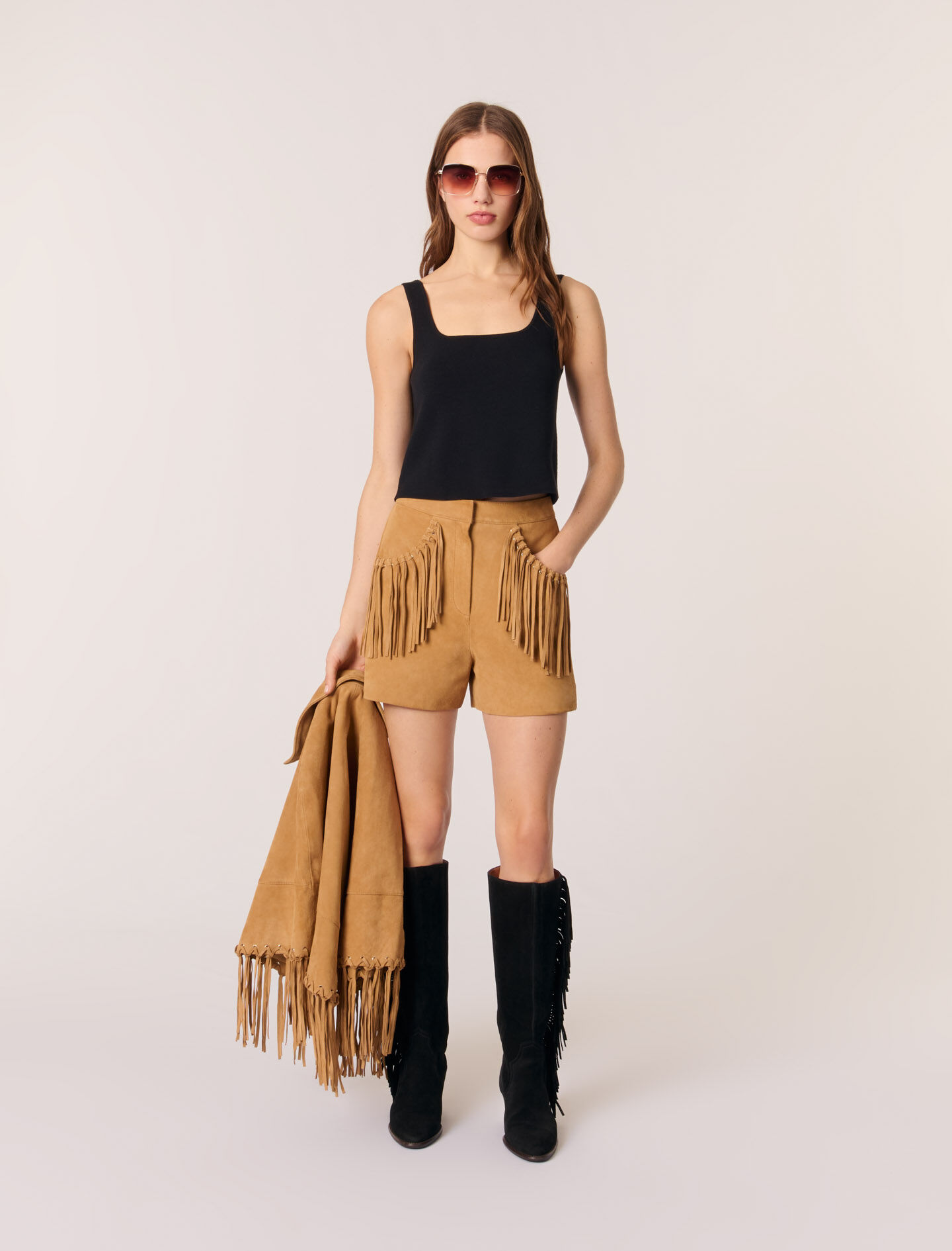 Fringed nubuck shorts