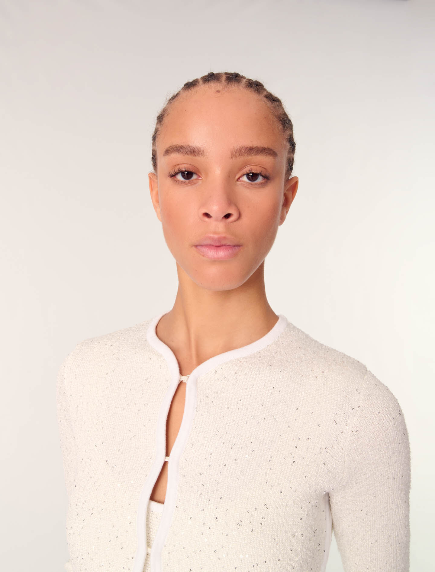 Cropped cardigan with rhinestones