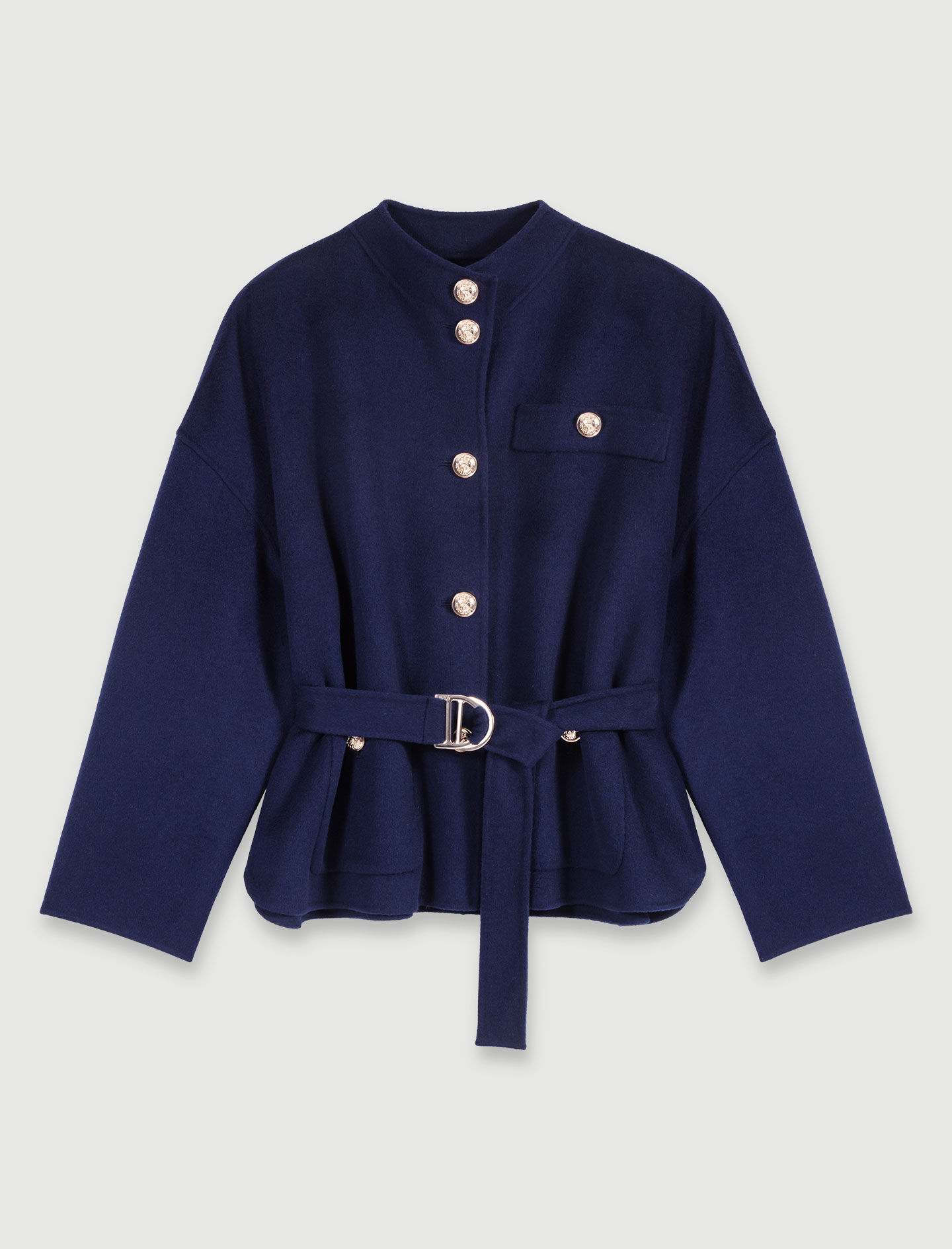Belted short wool coat