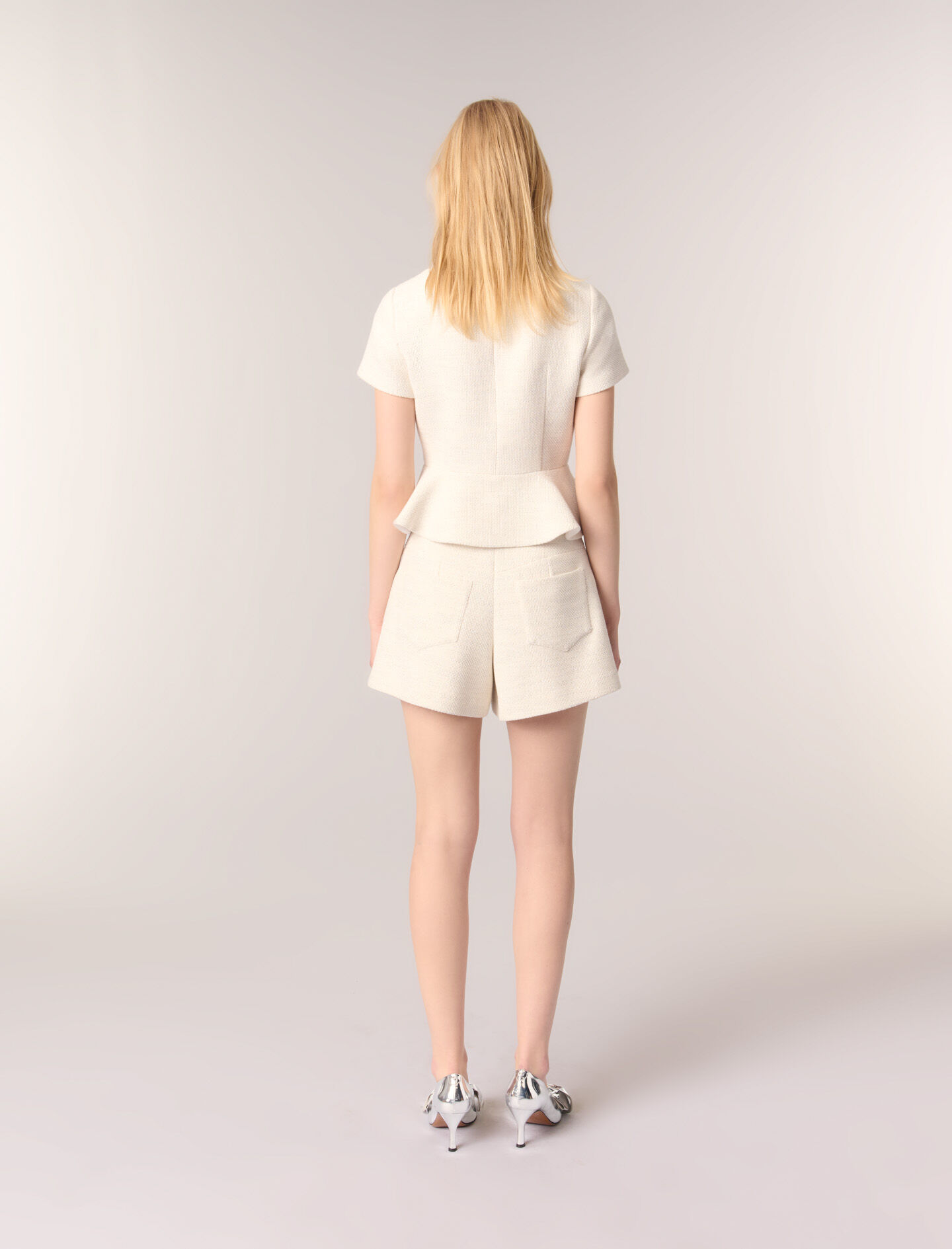 Tweed and lurex peplum top