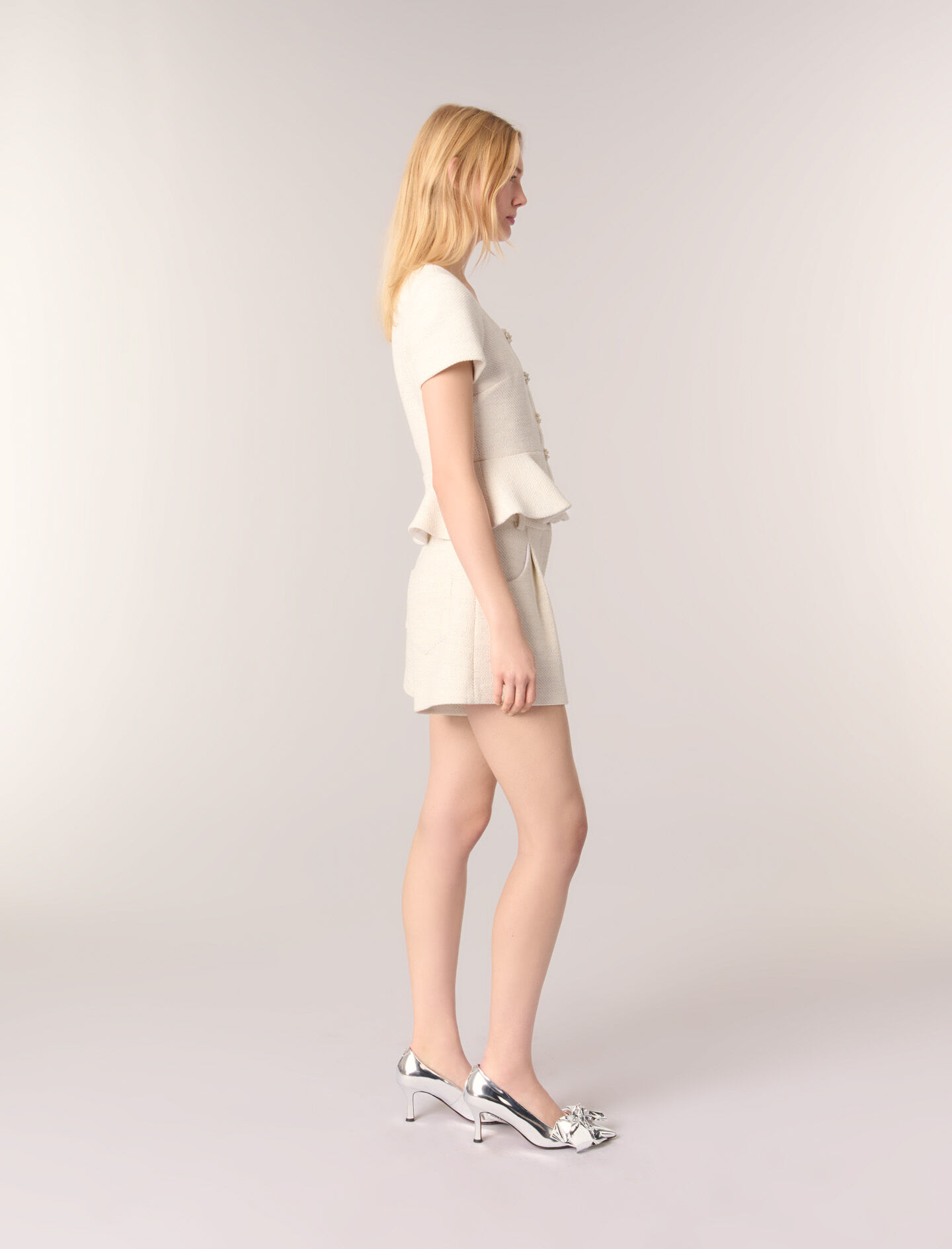 Tweed and lurex peplum top