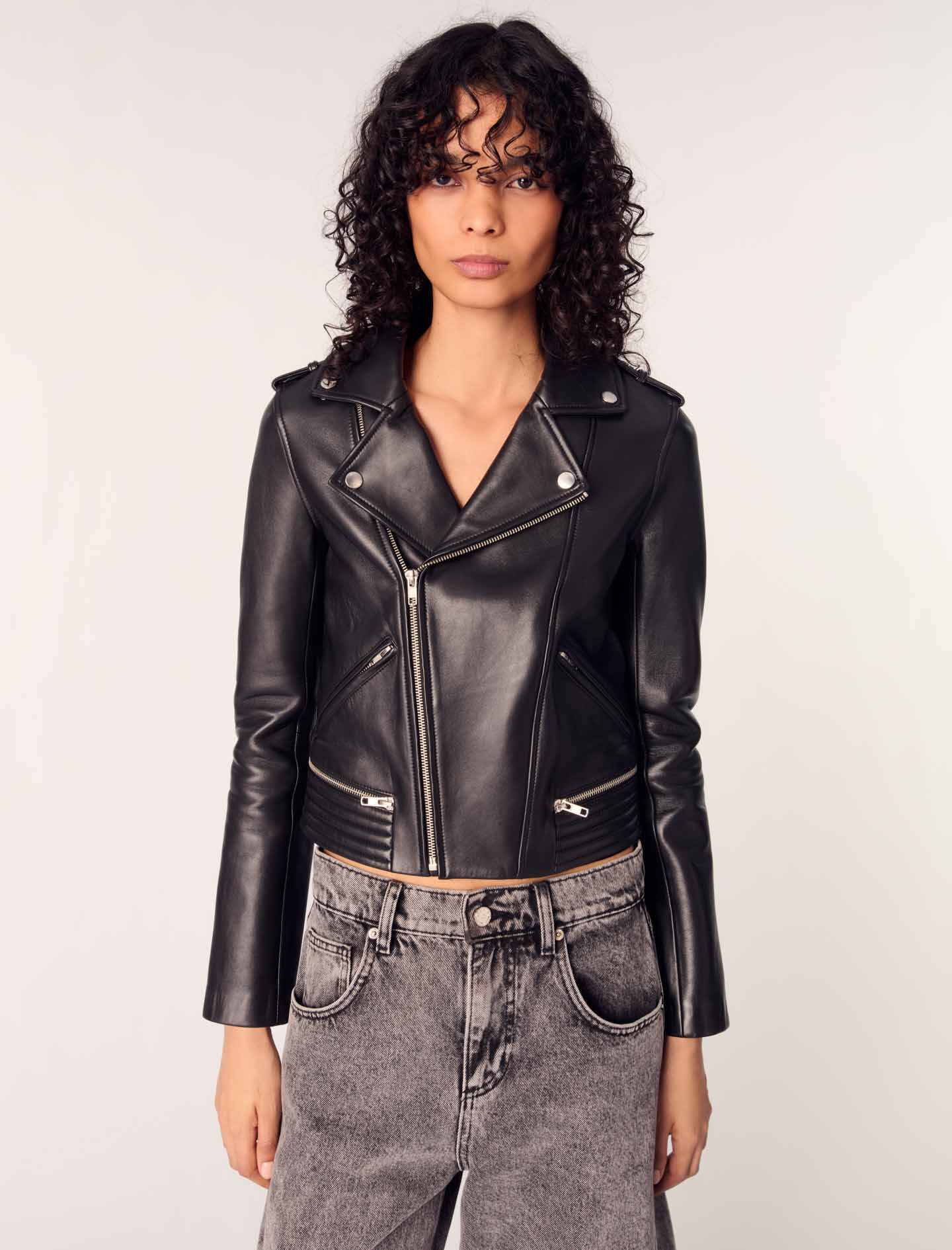 Leather biker-style jacket