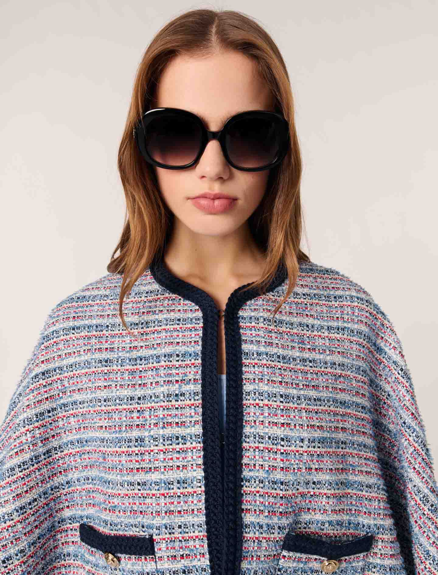 Tweed cape with contrasting trim