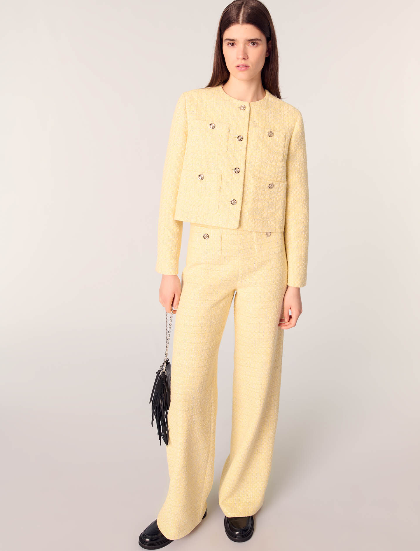Straight-leg tweed/lurex trousers