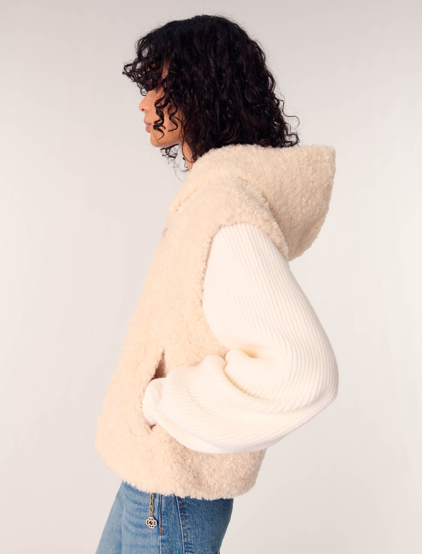 Dual-material faux fur jacket