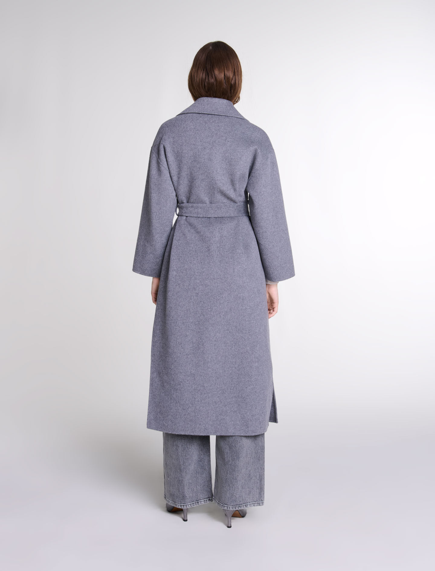 Long double-faced coat with belt