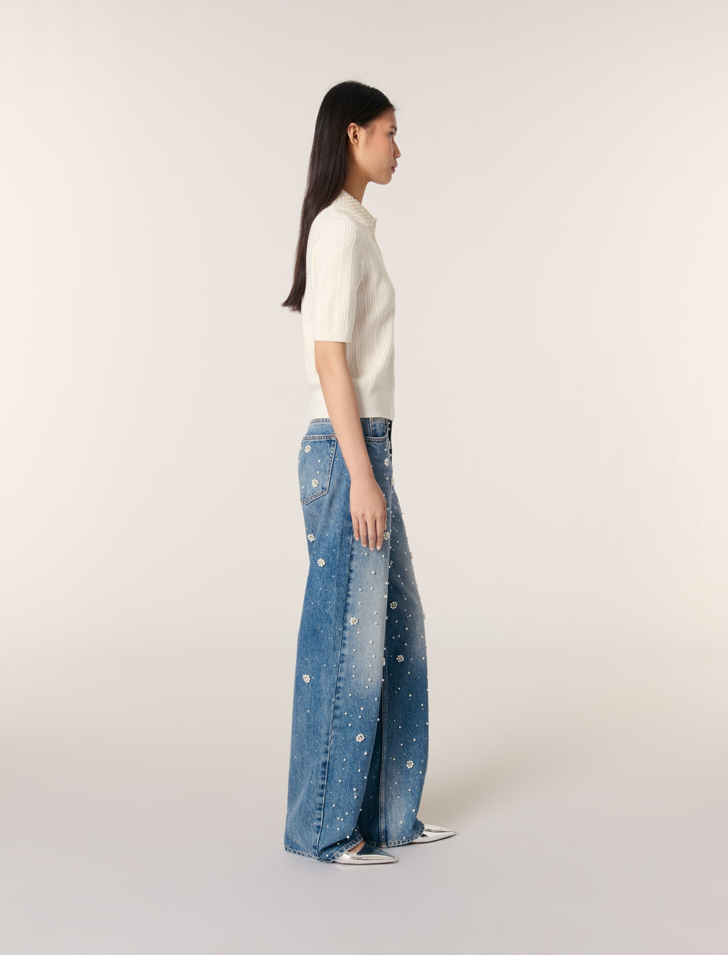 Removable collar knit polo shirt