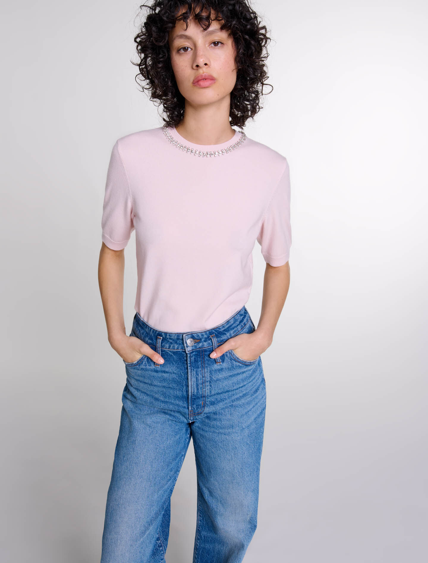 Knit crop jumper with rhinestones