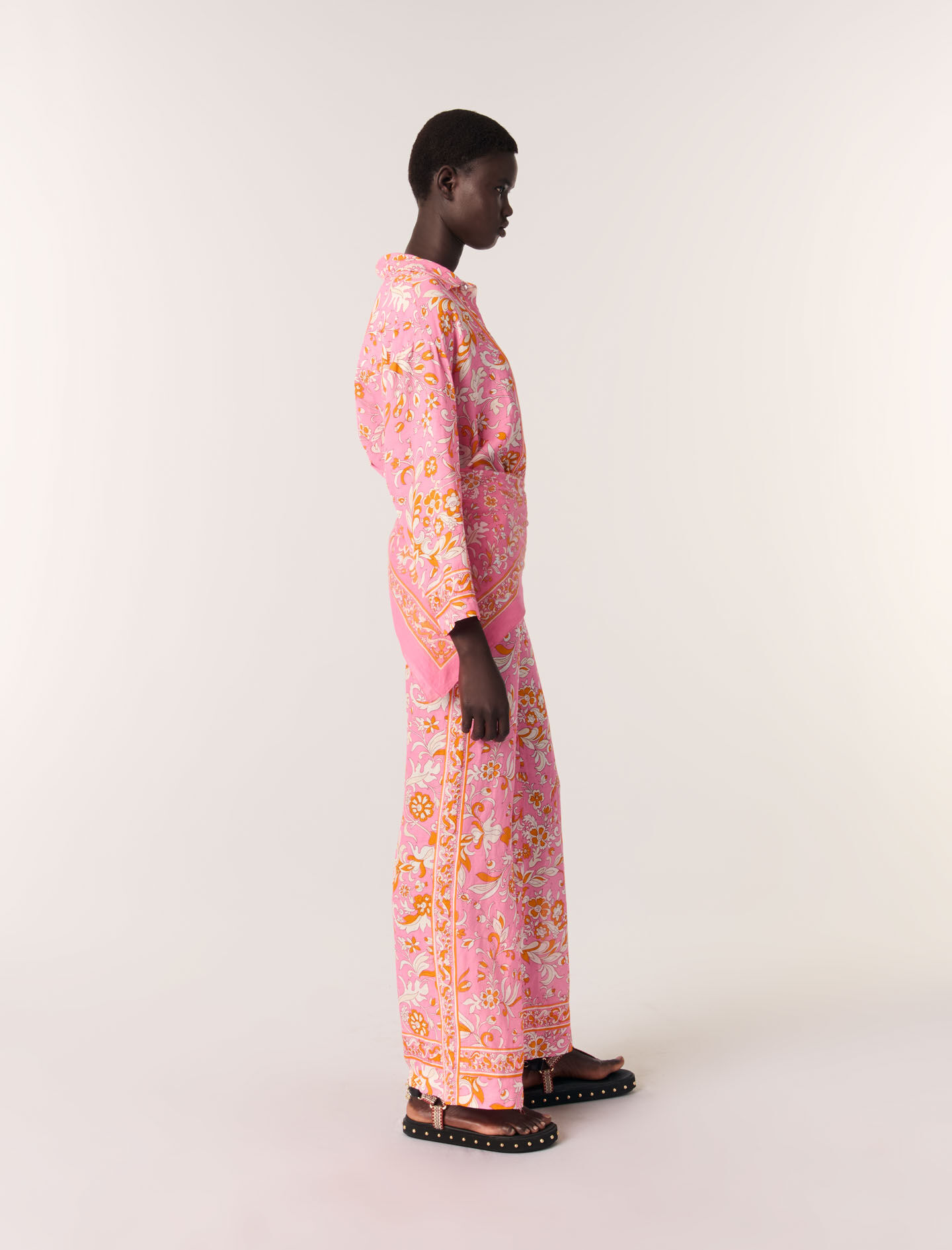 Patterned flowing linen shirt