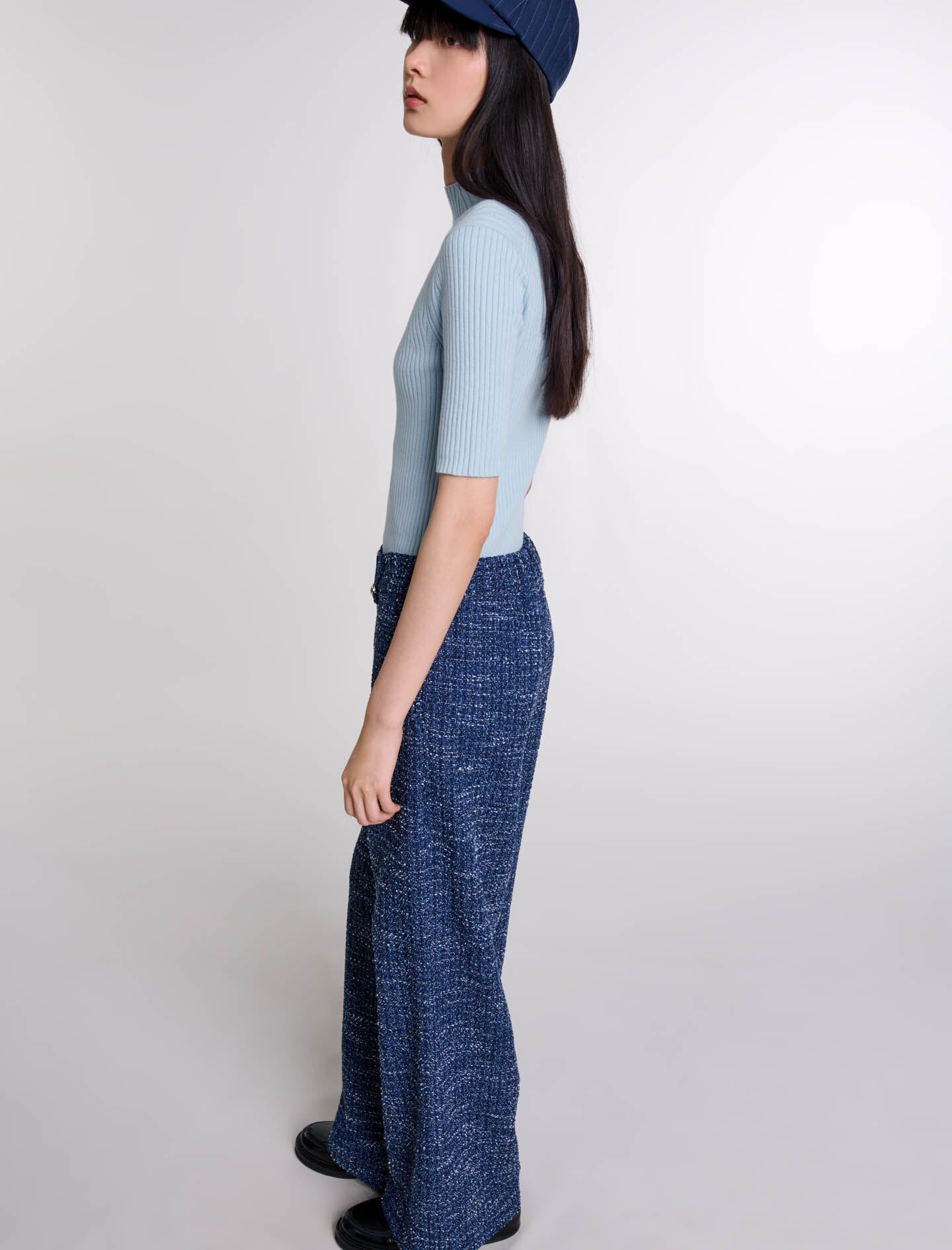 Wide-leg tweed trousers