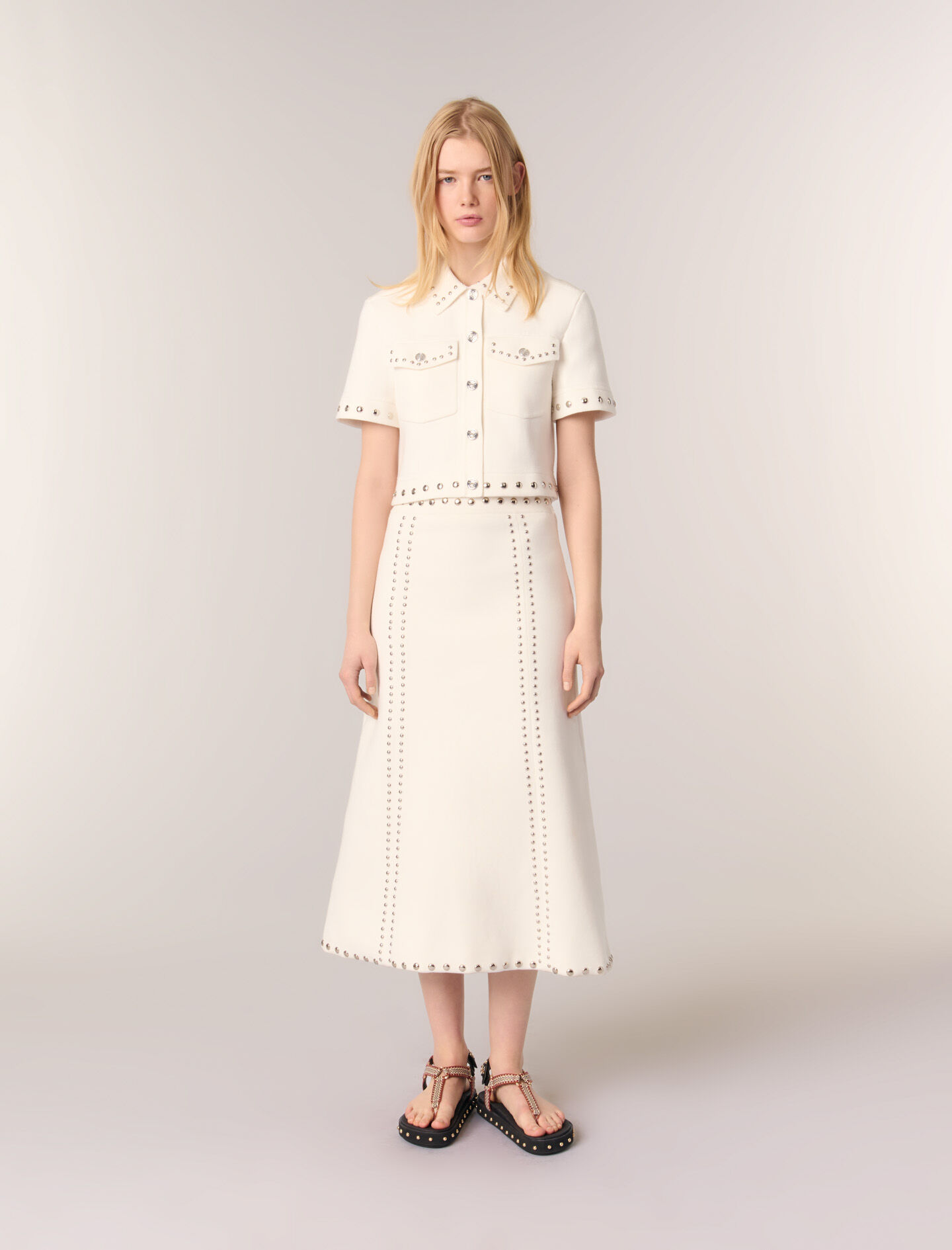 Knit midi skirt with studs