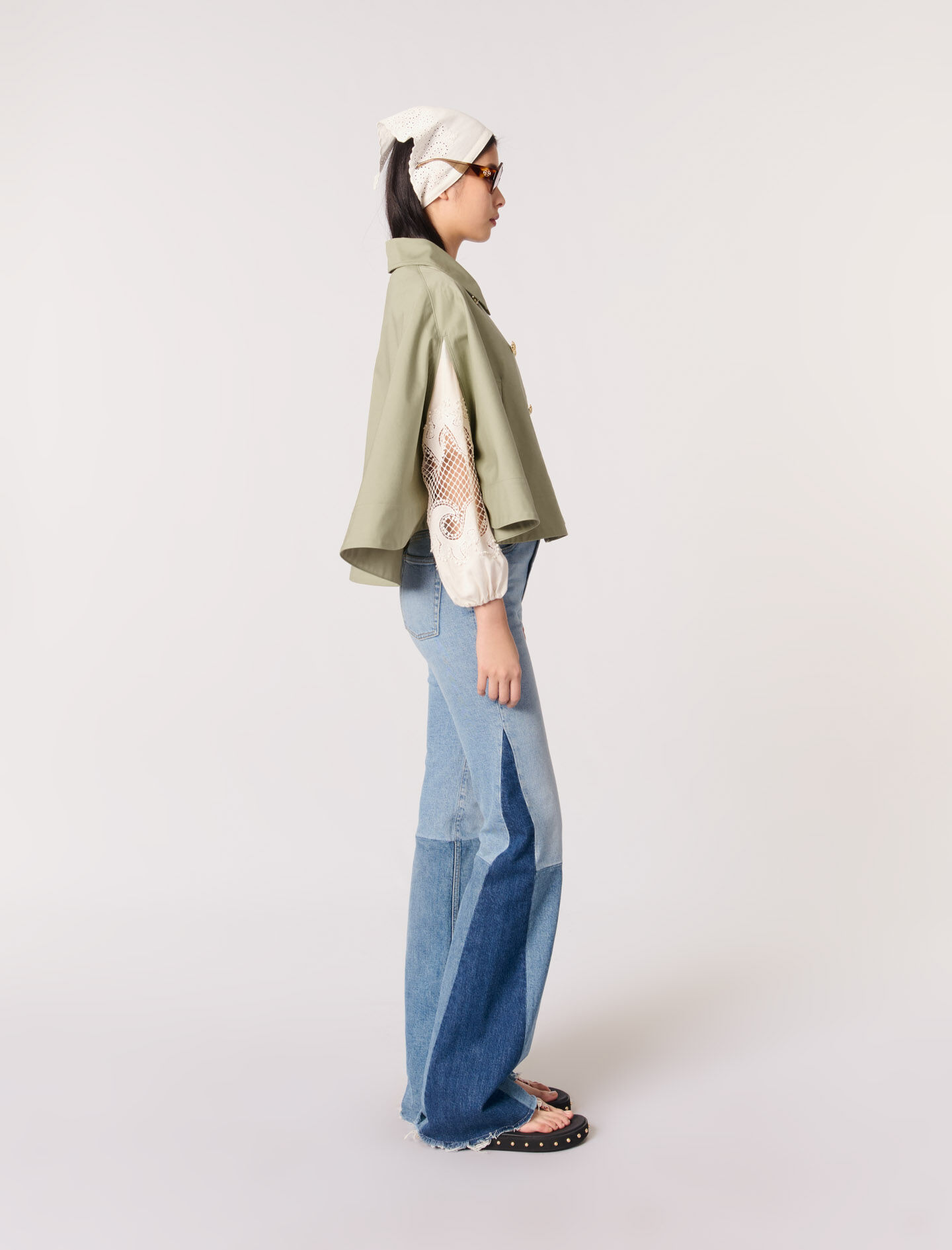 Short cape-effect trench coat