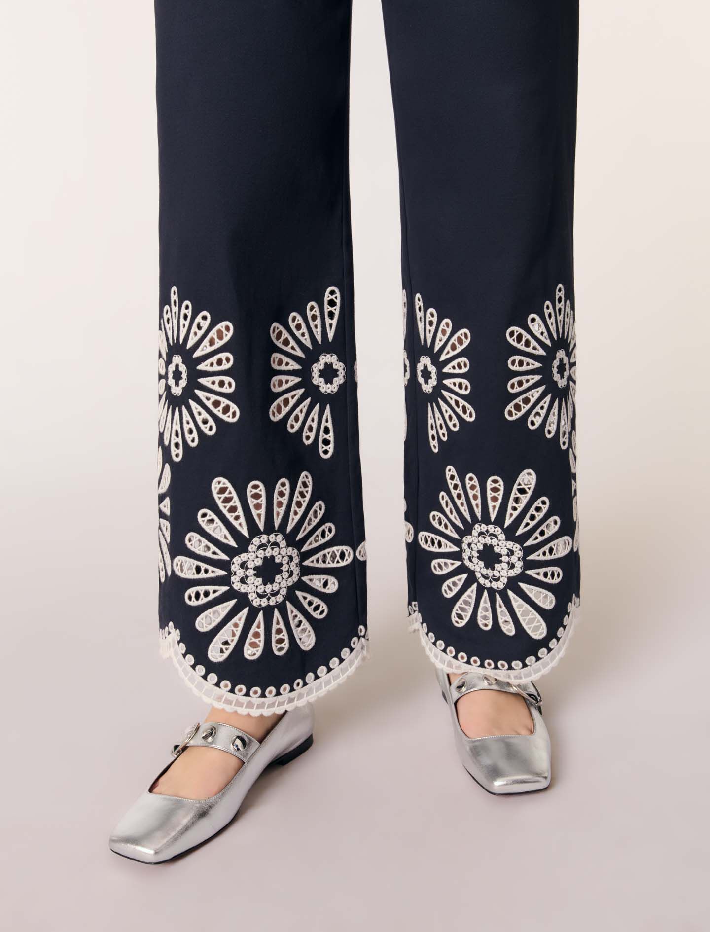 Trousers with crochet detail