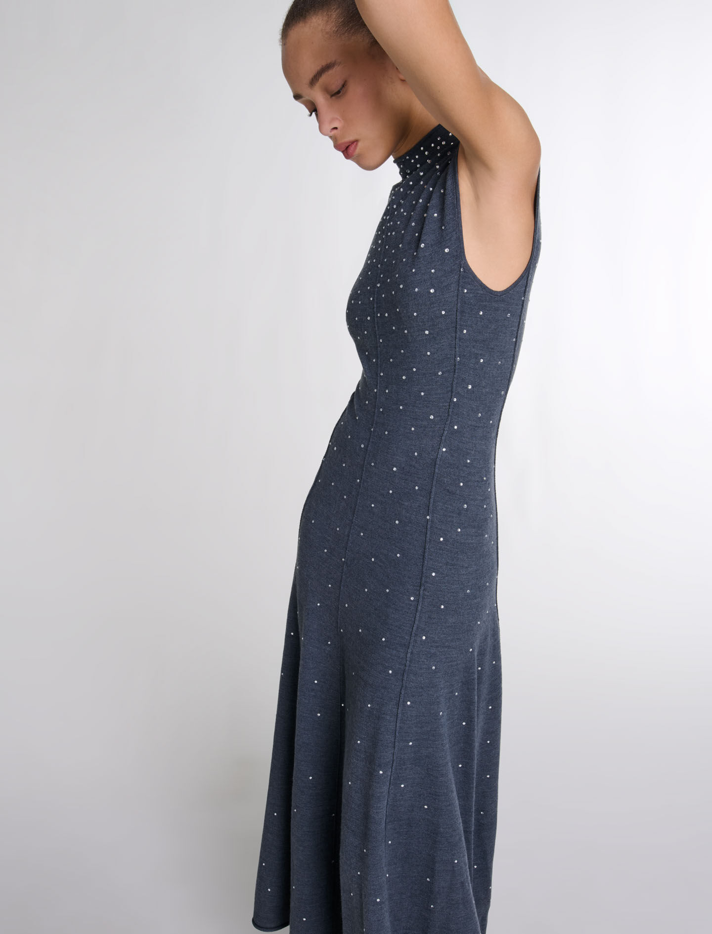 Knit maxi dress with rhinestones