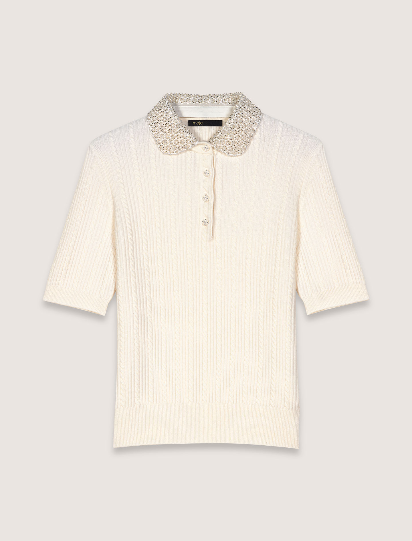 Removable collar knit polo shirt