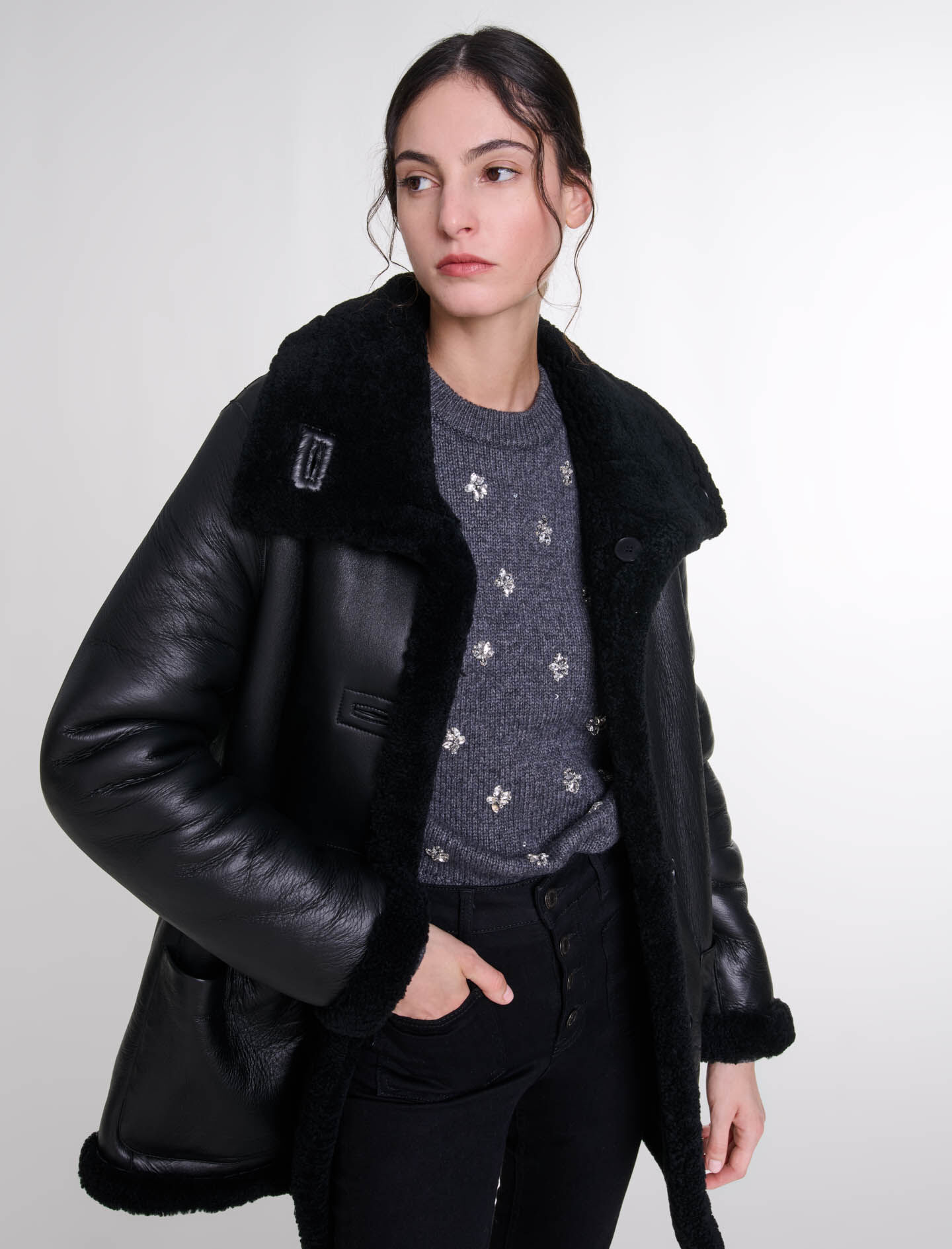 Reversible leather coat