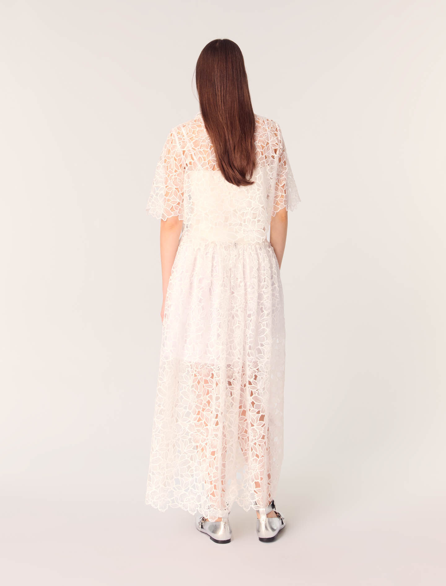 Cropped floral guipure shirt