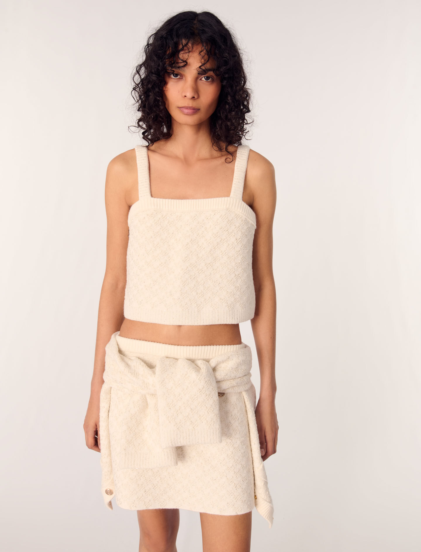 Tweed-effect knit crop top