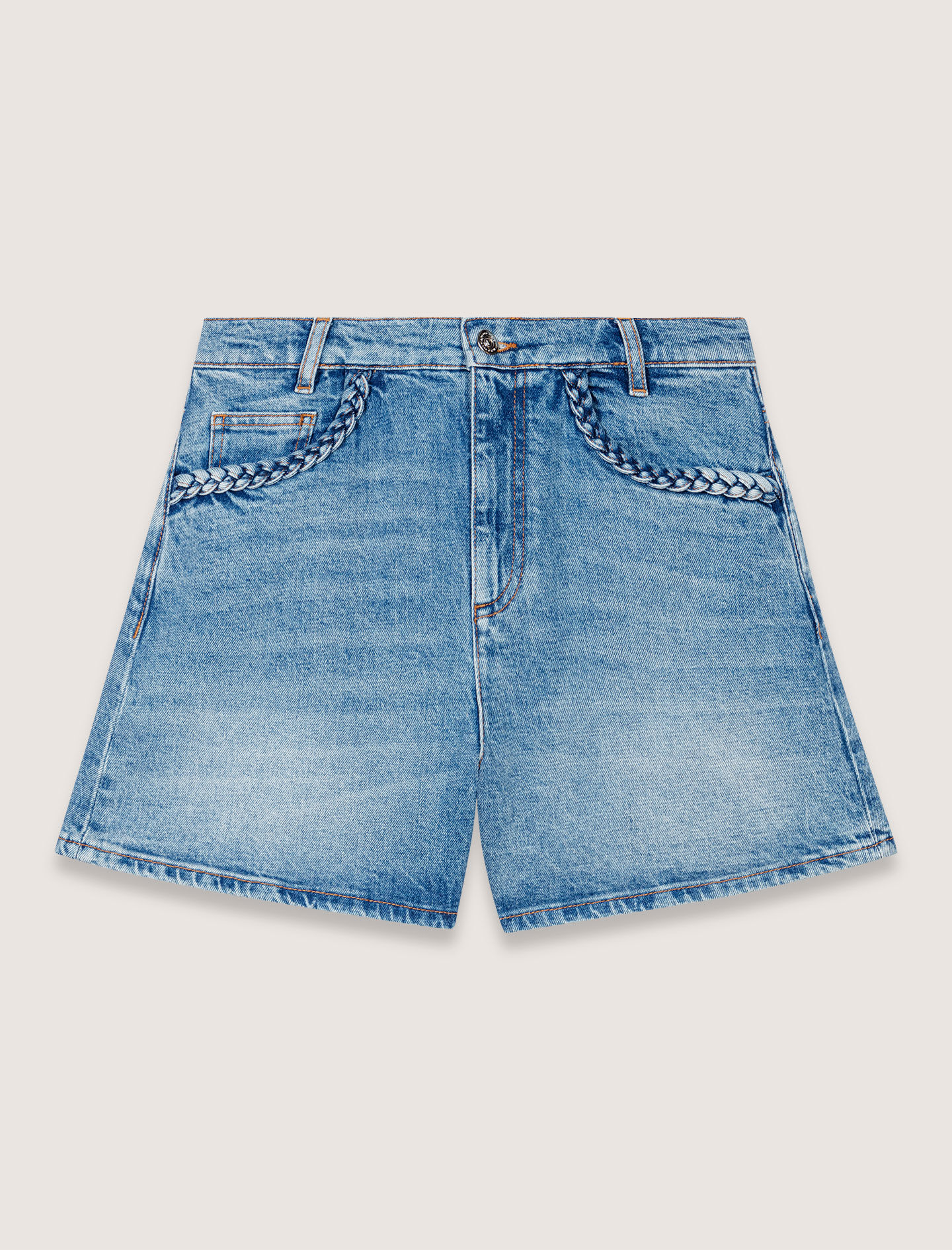 Denim shorts with braided trim