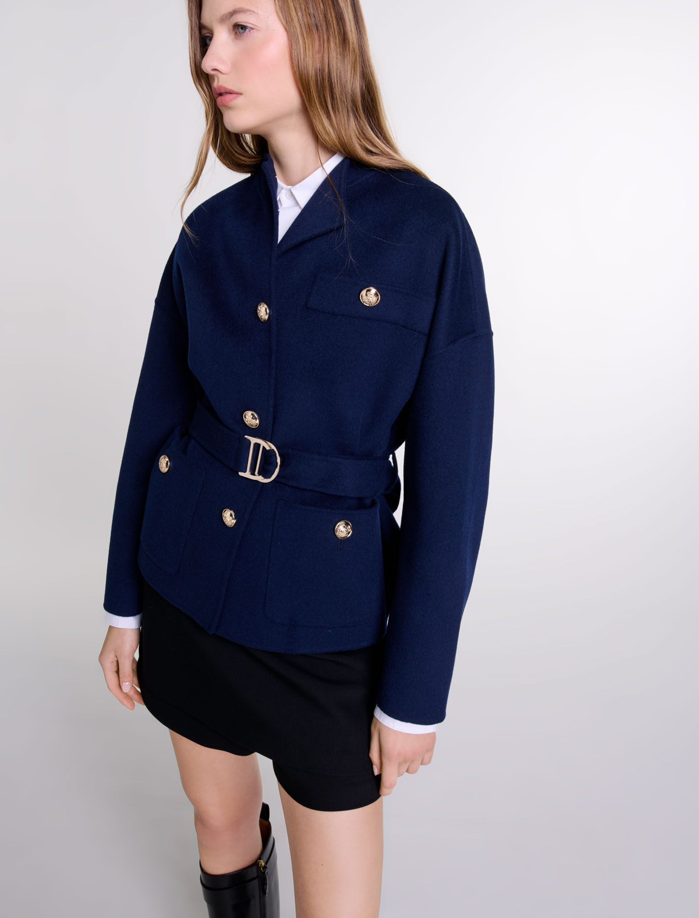 Belted short wool coat