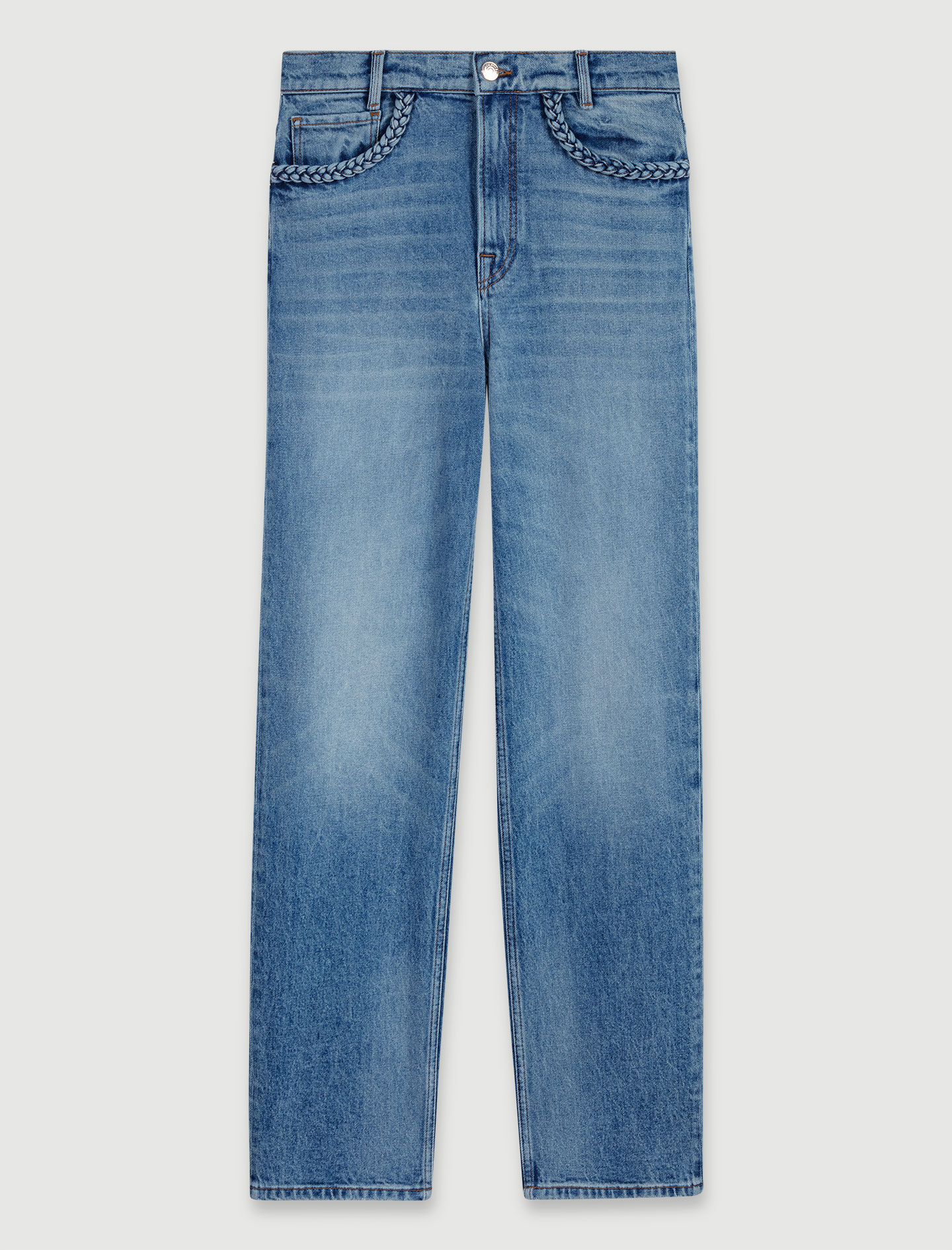 Straight-leg braided detail jeans
