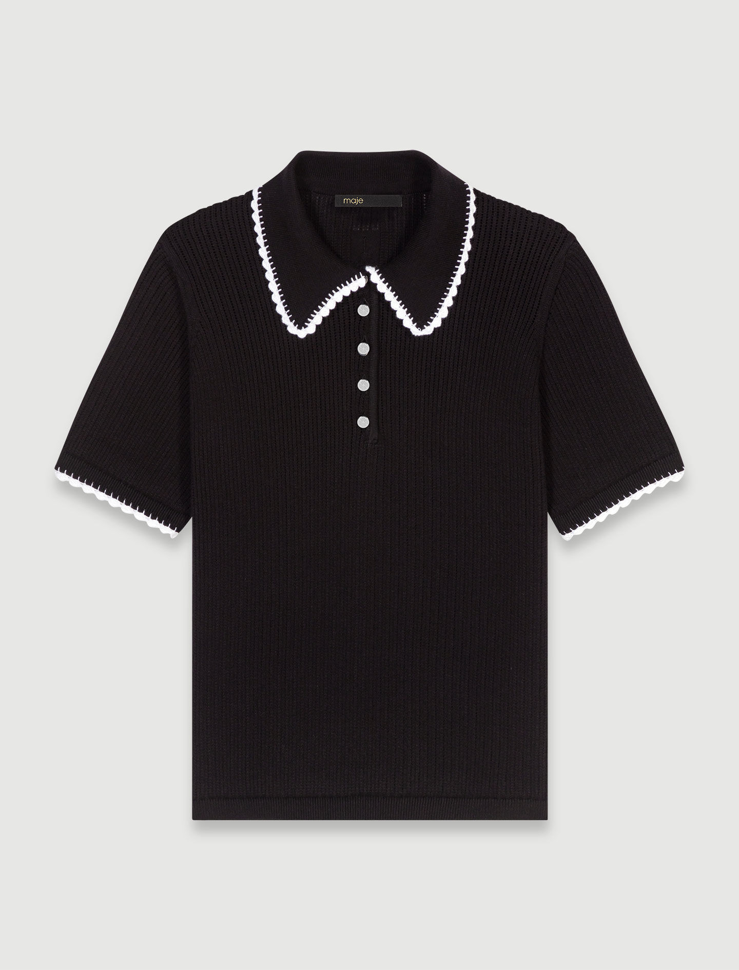Pointelle knit crochet polo shirt