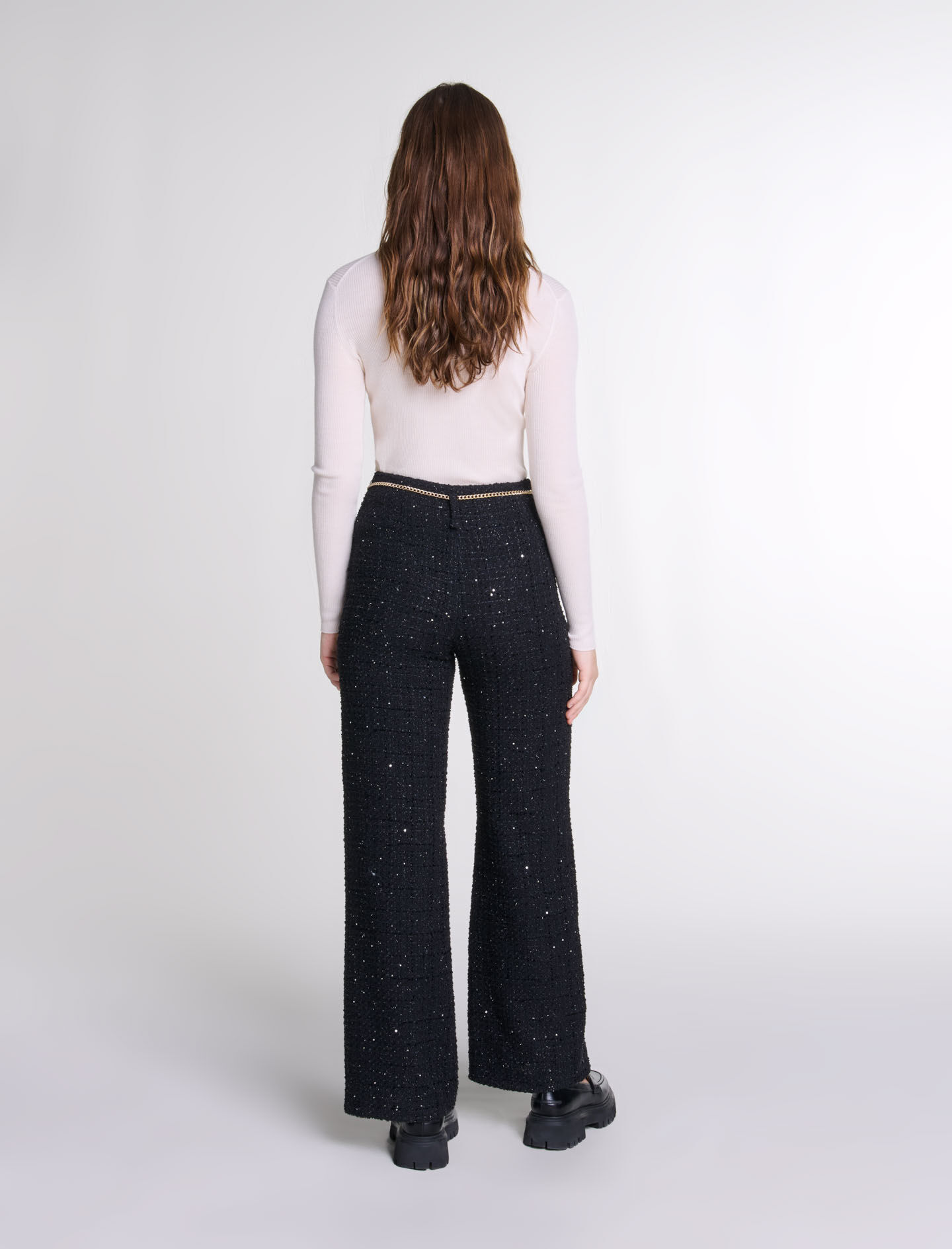 Sequinned tweed trousers