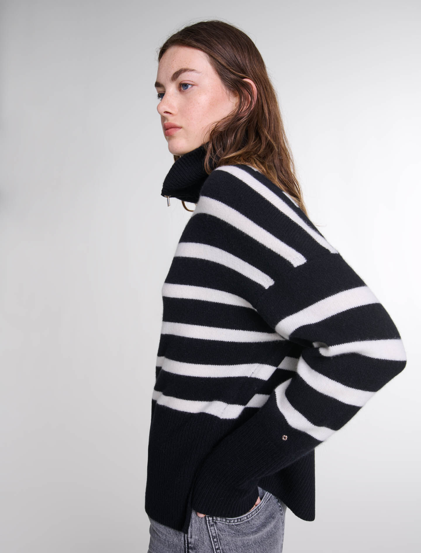 Stripe print high-neck jumper