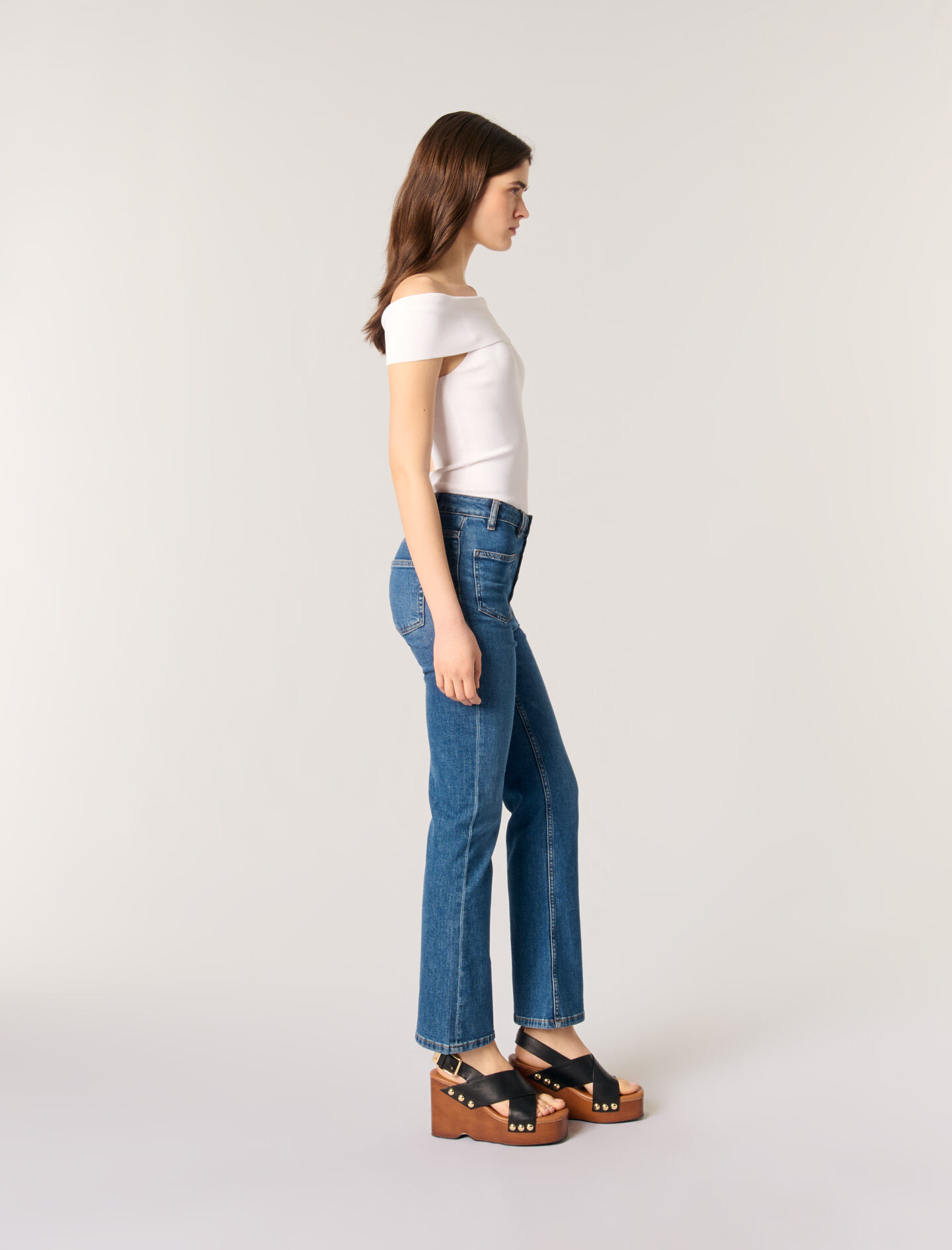 Rib knit bardot-neck top