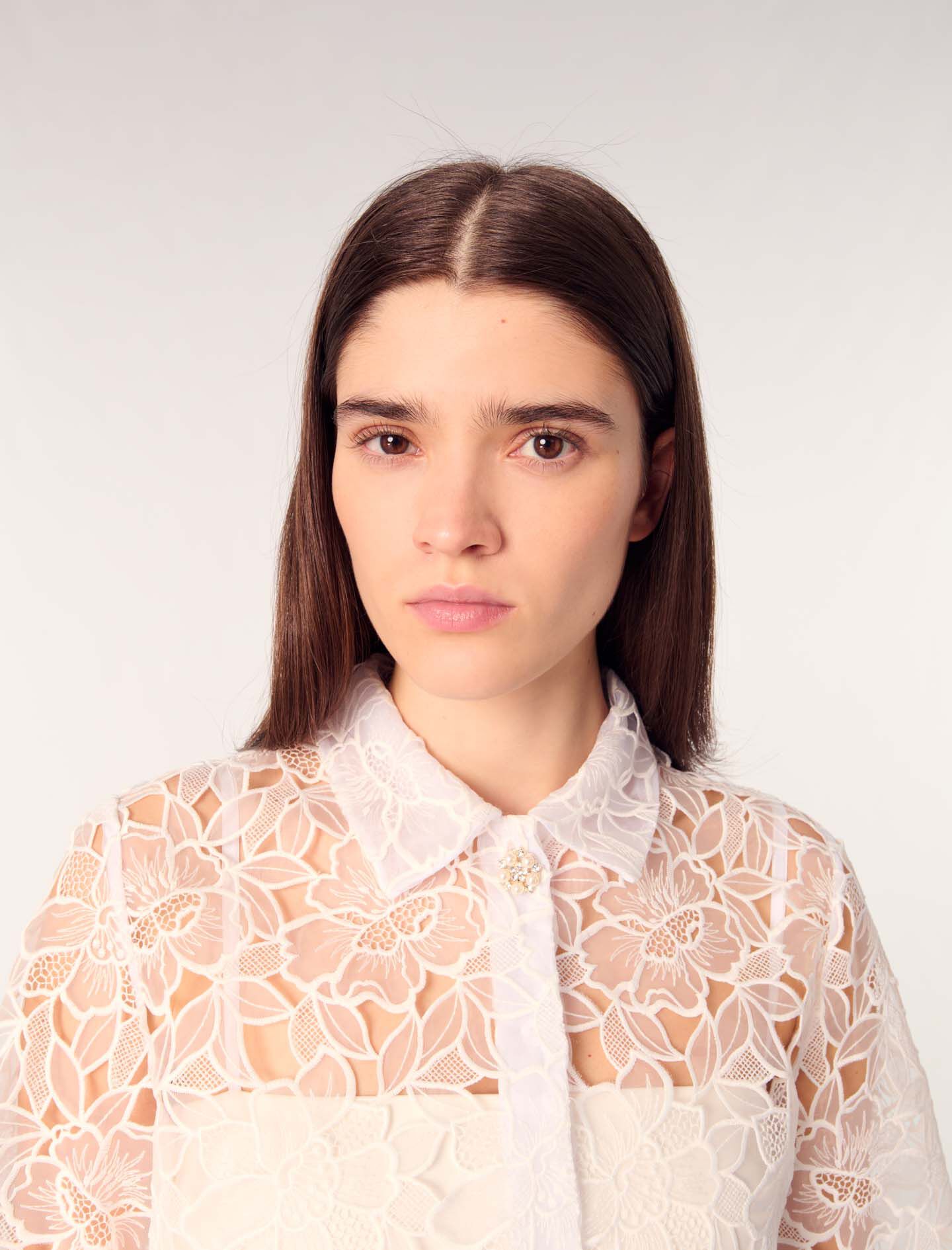 Cropped floral guipure shirt