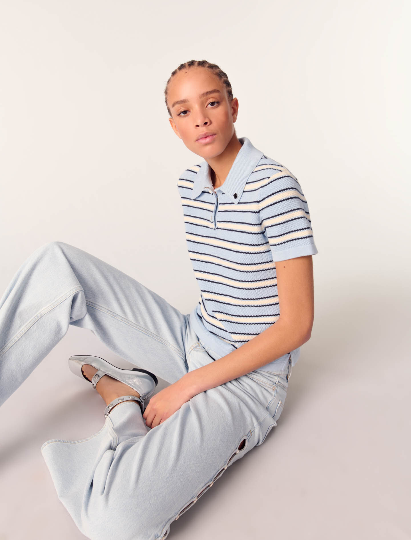 Striped knit polo shirt