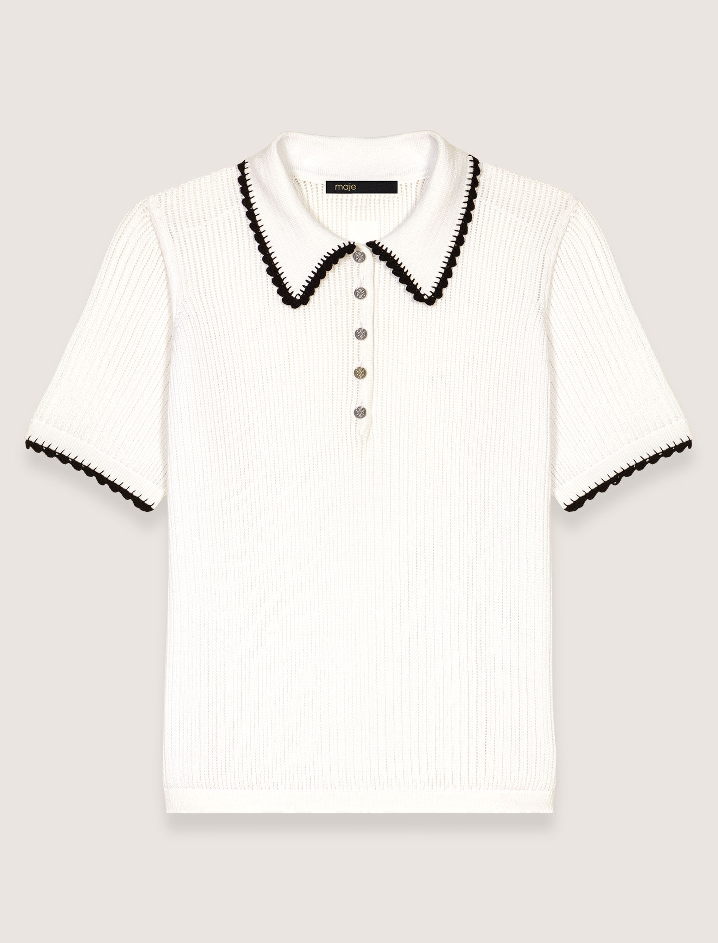 Pointelle knit crochet polo shirt